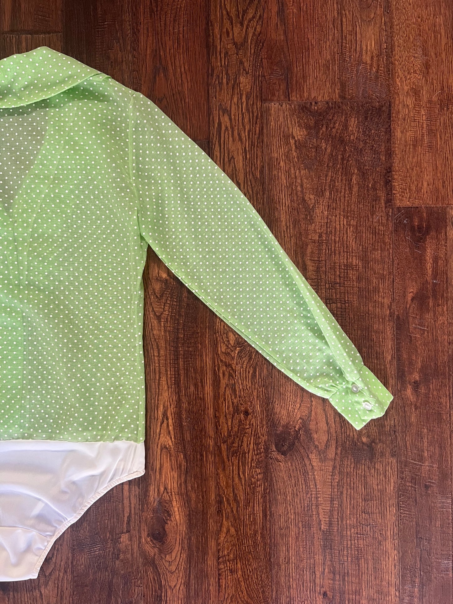 Vintage Clothing - 70’s Disco Bodysuit - Bright Green Polka Dot - Medium - Saucy California