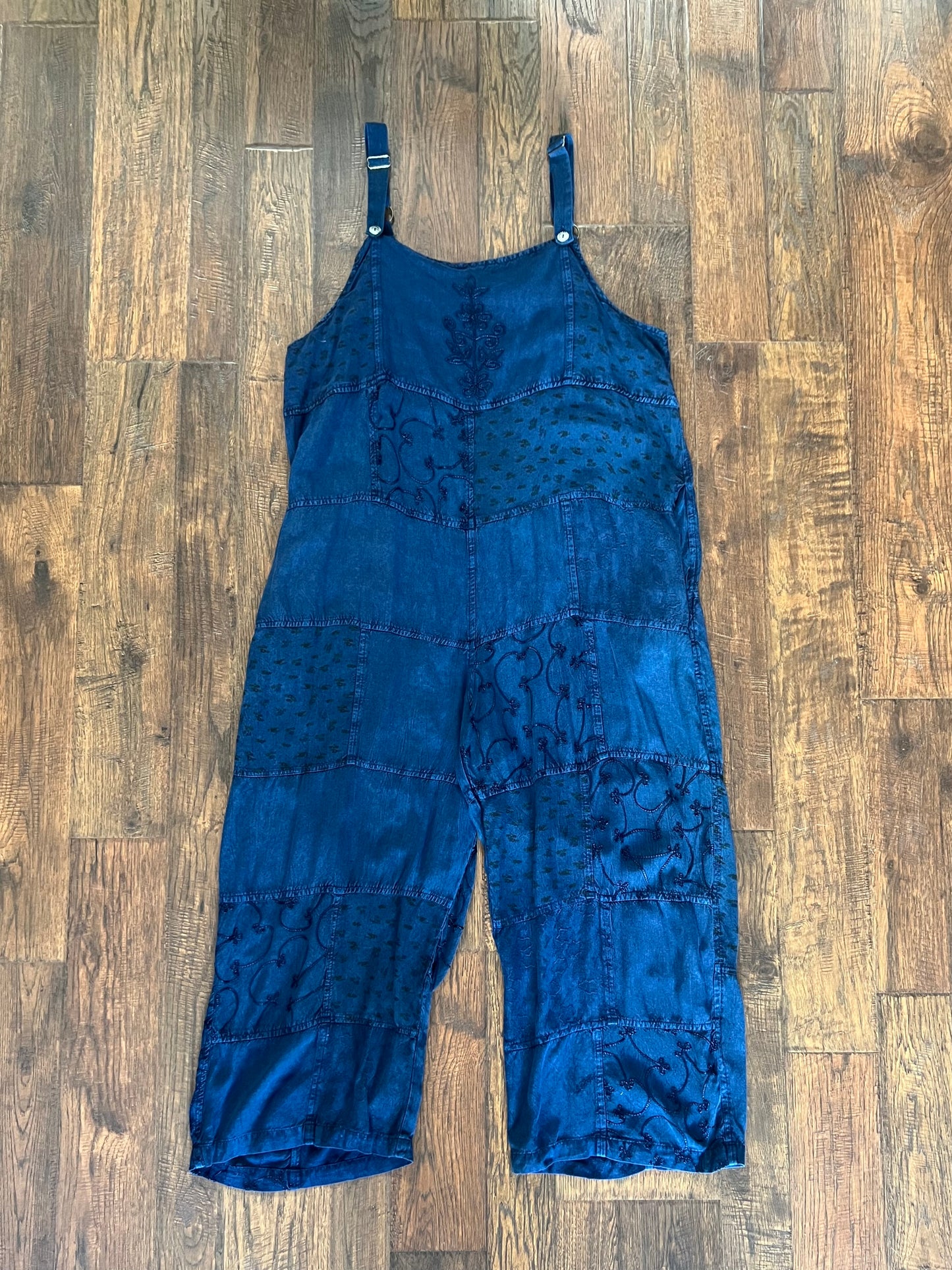 Vintage Clothing - Wide Leg Jumpsuit - Indigo Blue - Patchwork Florals - Large - The Pyramid Collection