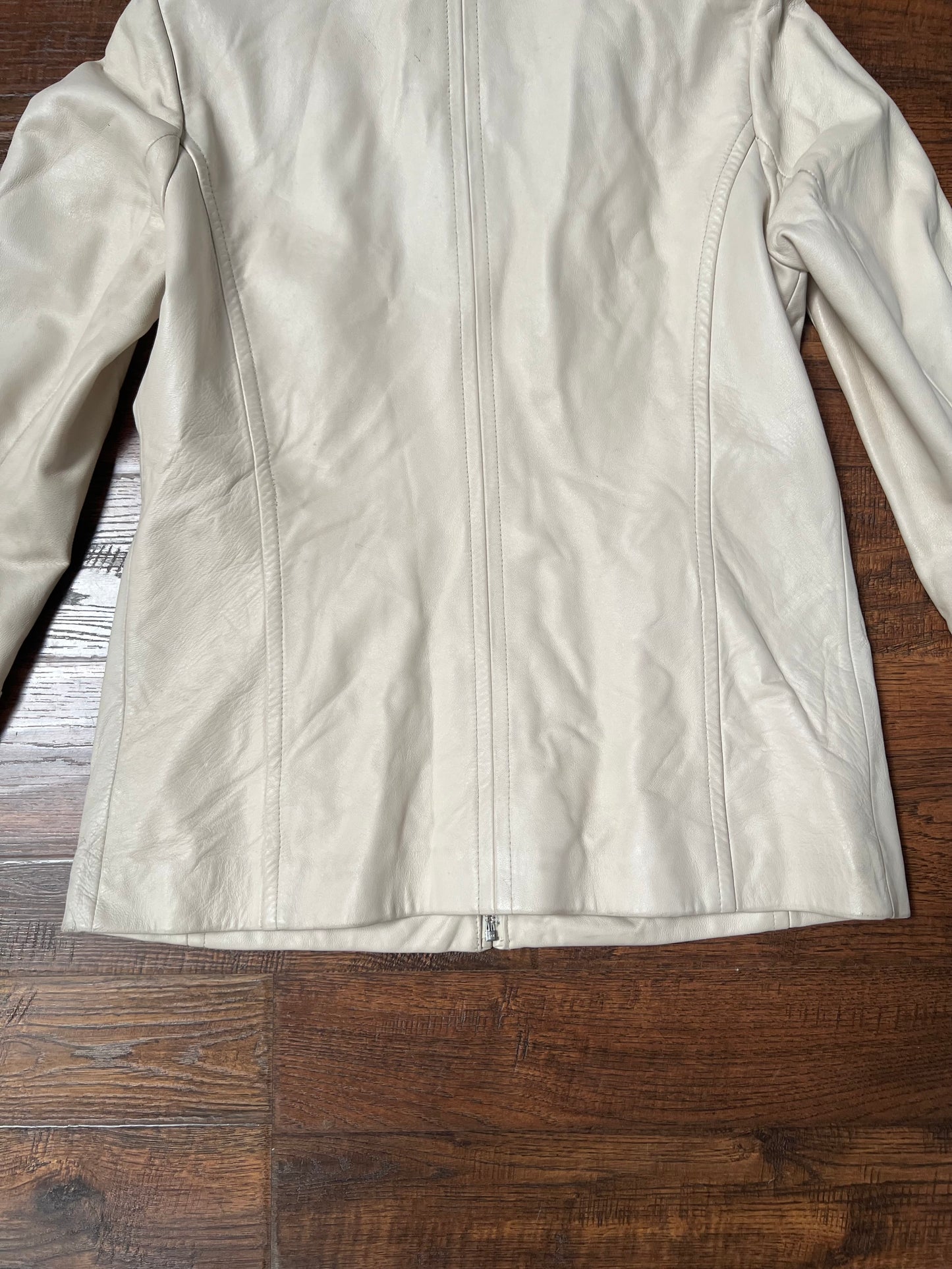Vintage Clothing - Genuine Leather Racer Jacket - Cream White - Brown Lining - Small - Wilsons Leather Pelle Studio