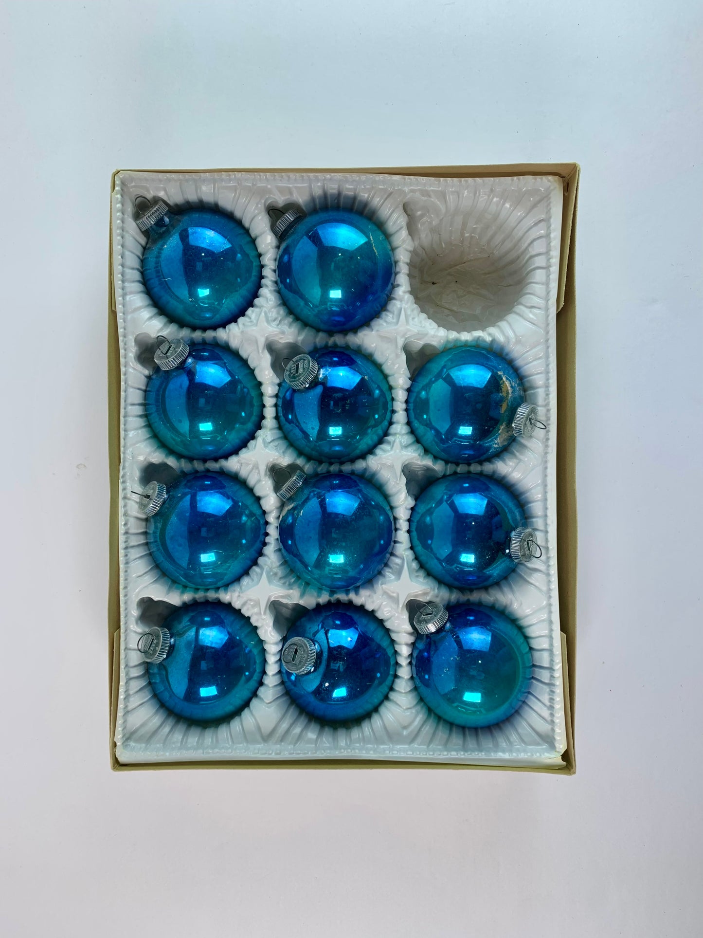 Vintage Christmas Decor - Handblown Glass Ornaments - Peacock Blue - Sears Roebuck and Co. - West Germany