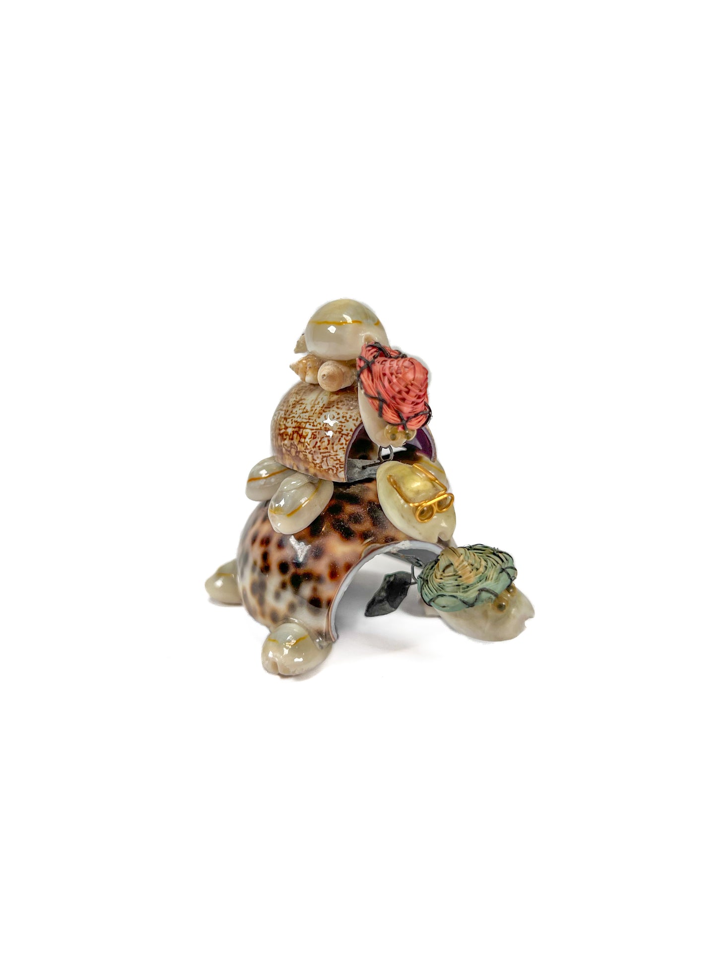 Vintage Trinket - Seashell Souvenir - Bobblehead Turtle Family