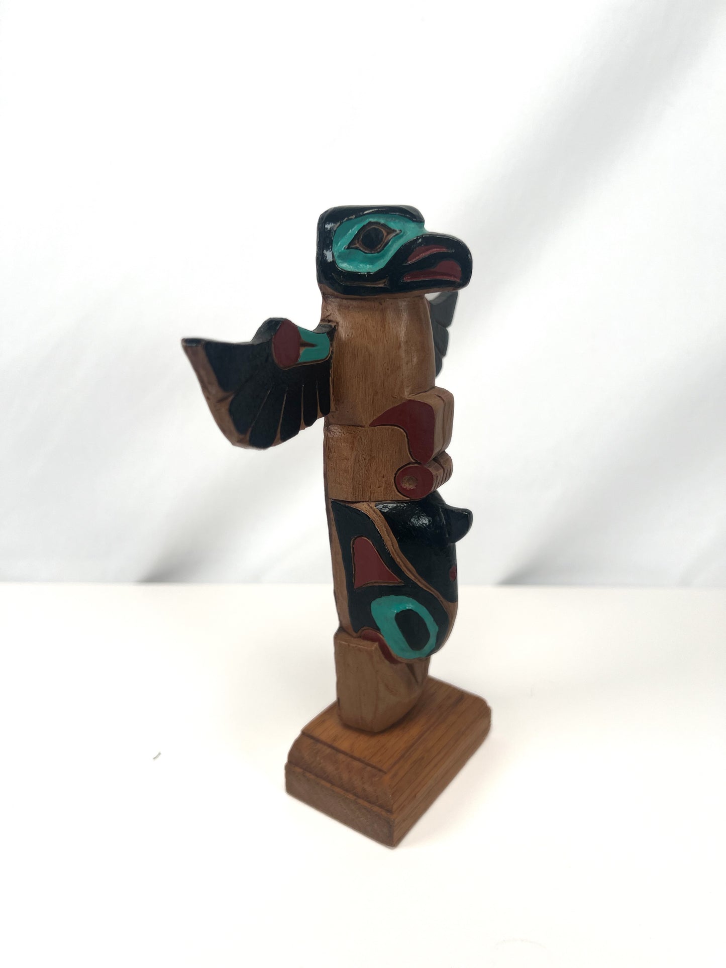 Vintage Totem - Eagle and Killer Whale Totem Pole - Hand Painted Wood - 6 7/8"