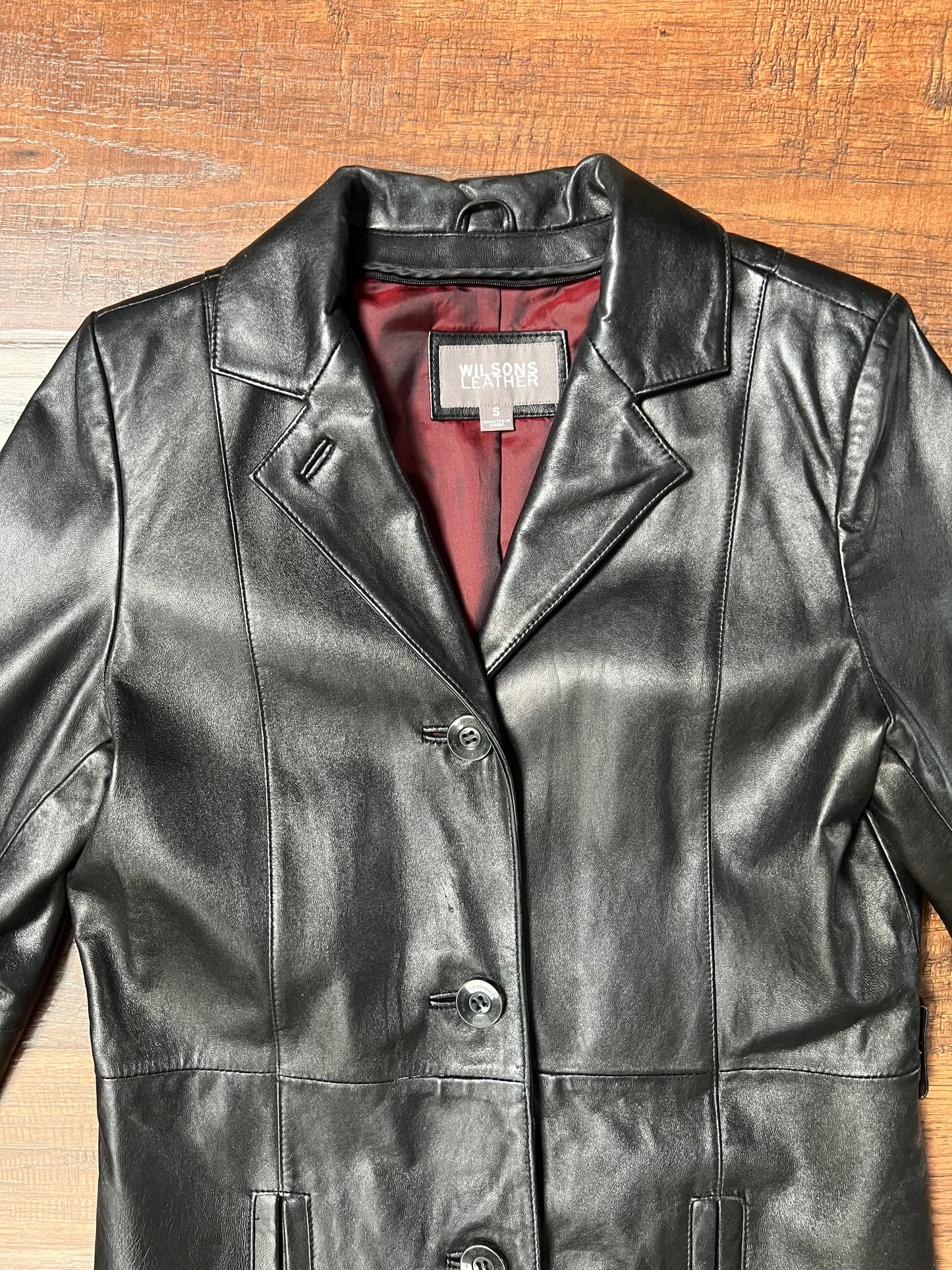 Vintage Clothing - Genuine Leather Jacket - Black - Maroon Lining - Small - Wilsons Leather