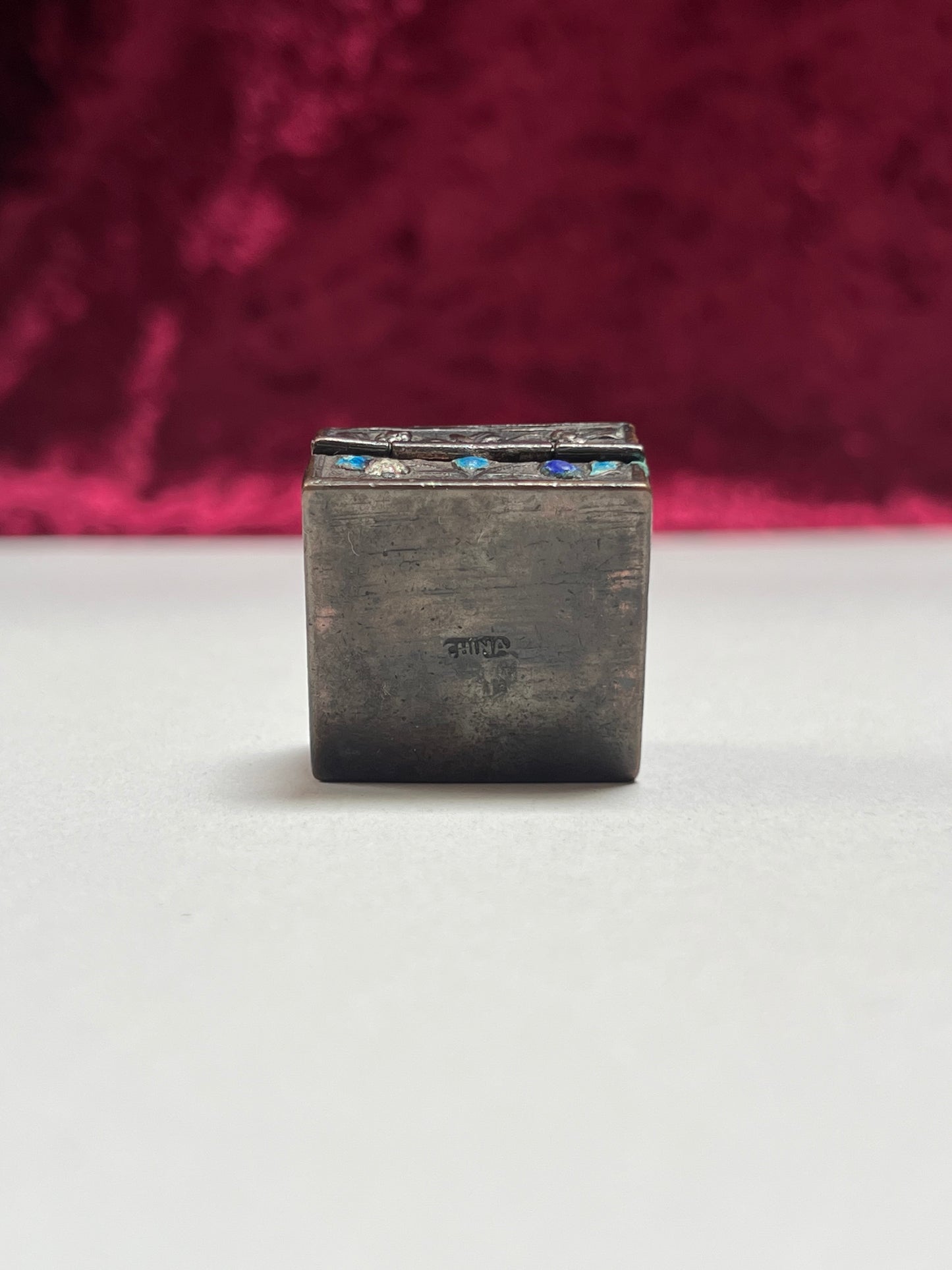 Vintage Trinket Box - Copper Cloisonne Enamel Pill Box - Animal & Floral Design - Made in China