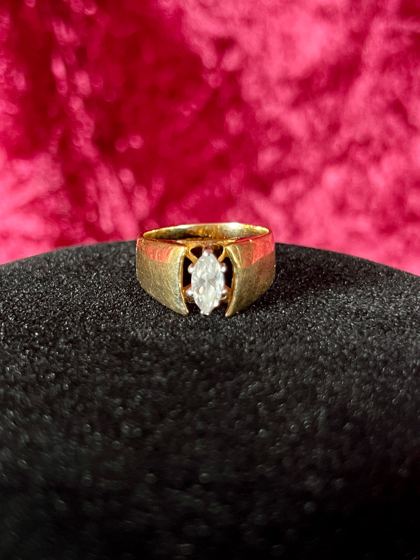 Vintage 14KT Gold Electroplate Cocktail Ring – Marquise Cut Cubic Zirconia - ESP - Size 7.5