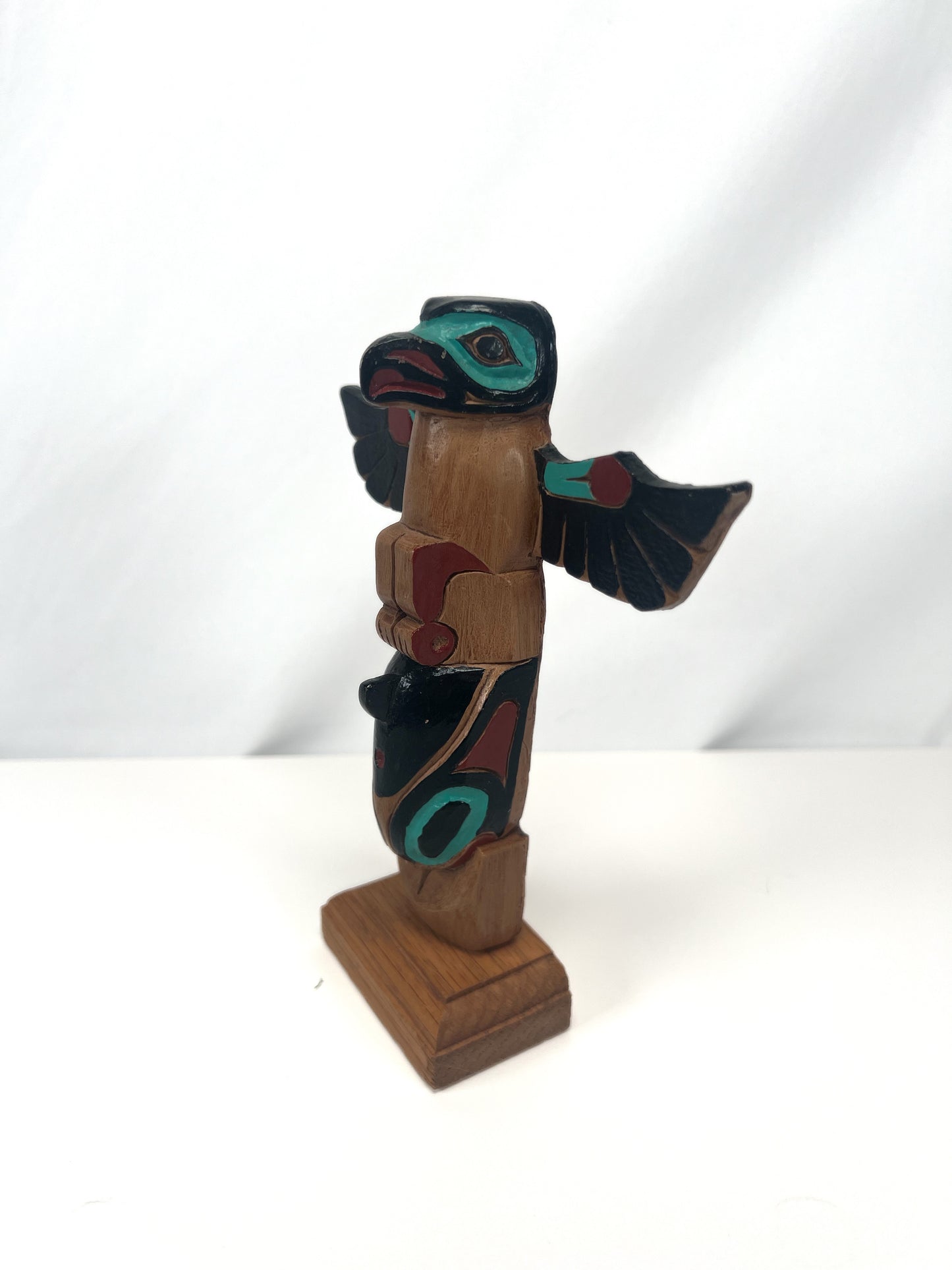 Vintage Totem - Eagle and Killer Whale Totem Pole - Hand Painted Wood - 6 7/8"