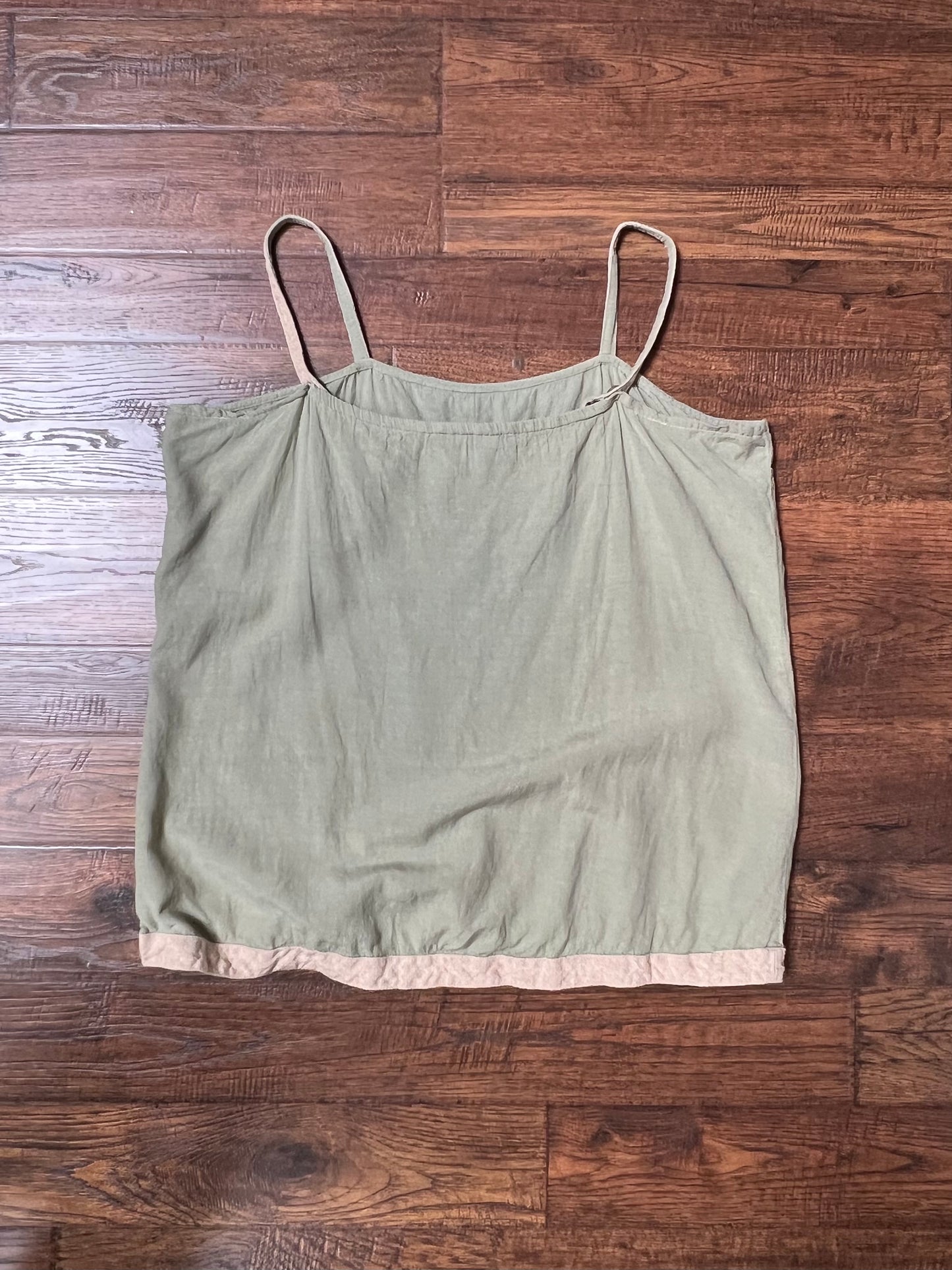 Vintage Clothing - Tank Top - Sage Green - Embroidered Pink Florals - Blue Sky - Large