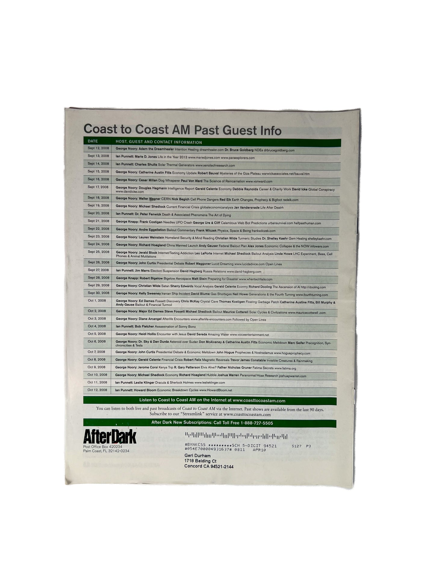 Ephemera - After Dark Coast to Coast AM Magazine - The Heart of a Killer - November 2008