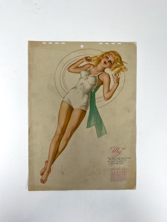 Vintage Ephemera - Esquire Pin Up Calendar Page - May 1946 - Alberto Vargas