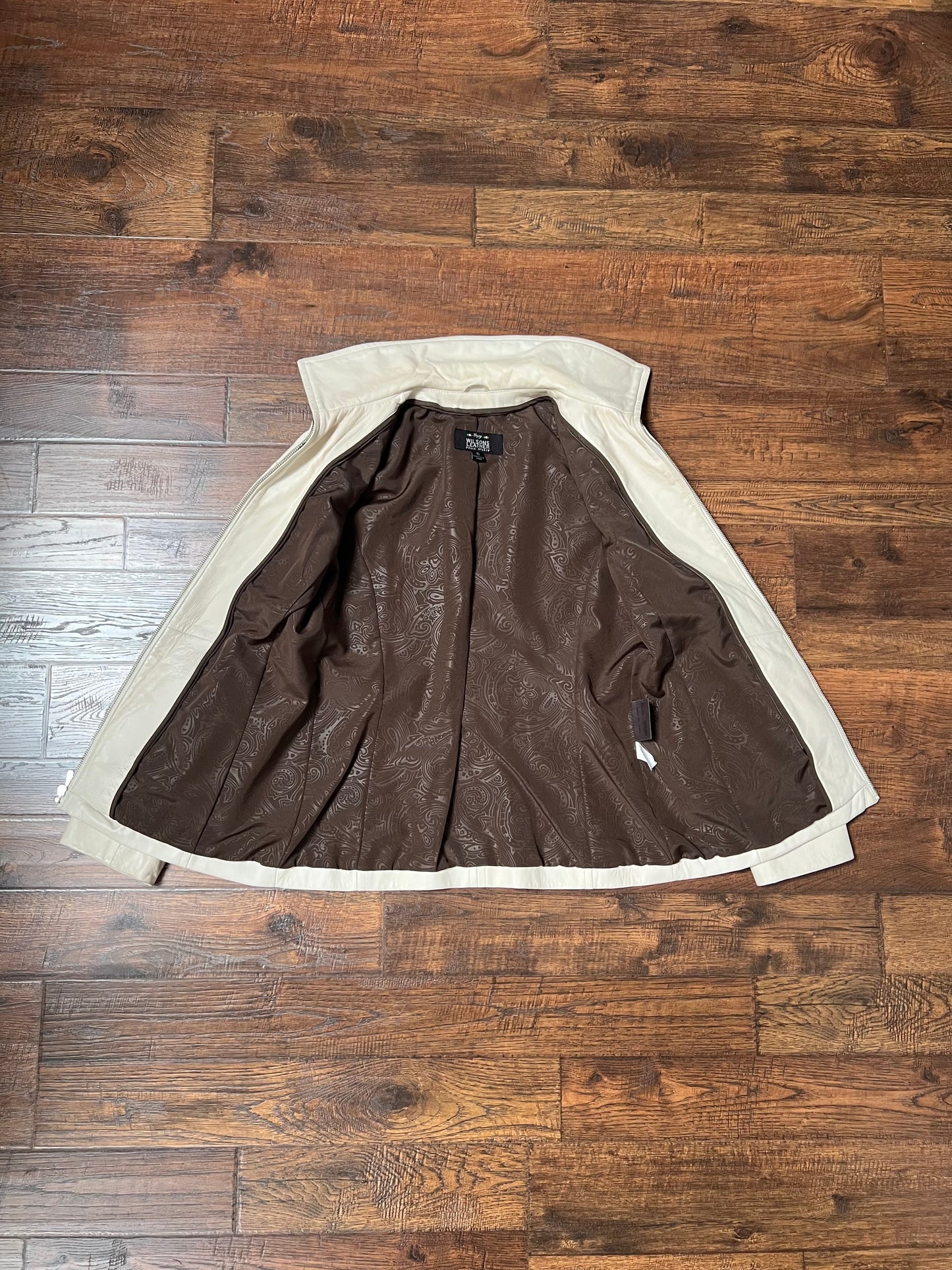 Vintage Clothing - Genuine Leather Racer Jacket - Cream White - Brown Lining - Small - Wilsons Leather Pelle Studio
