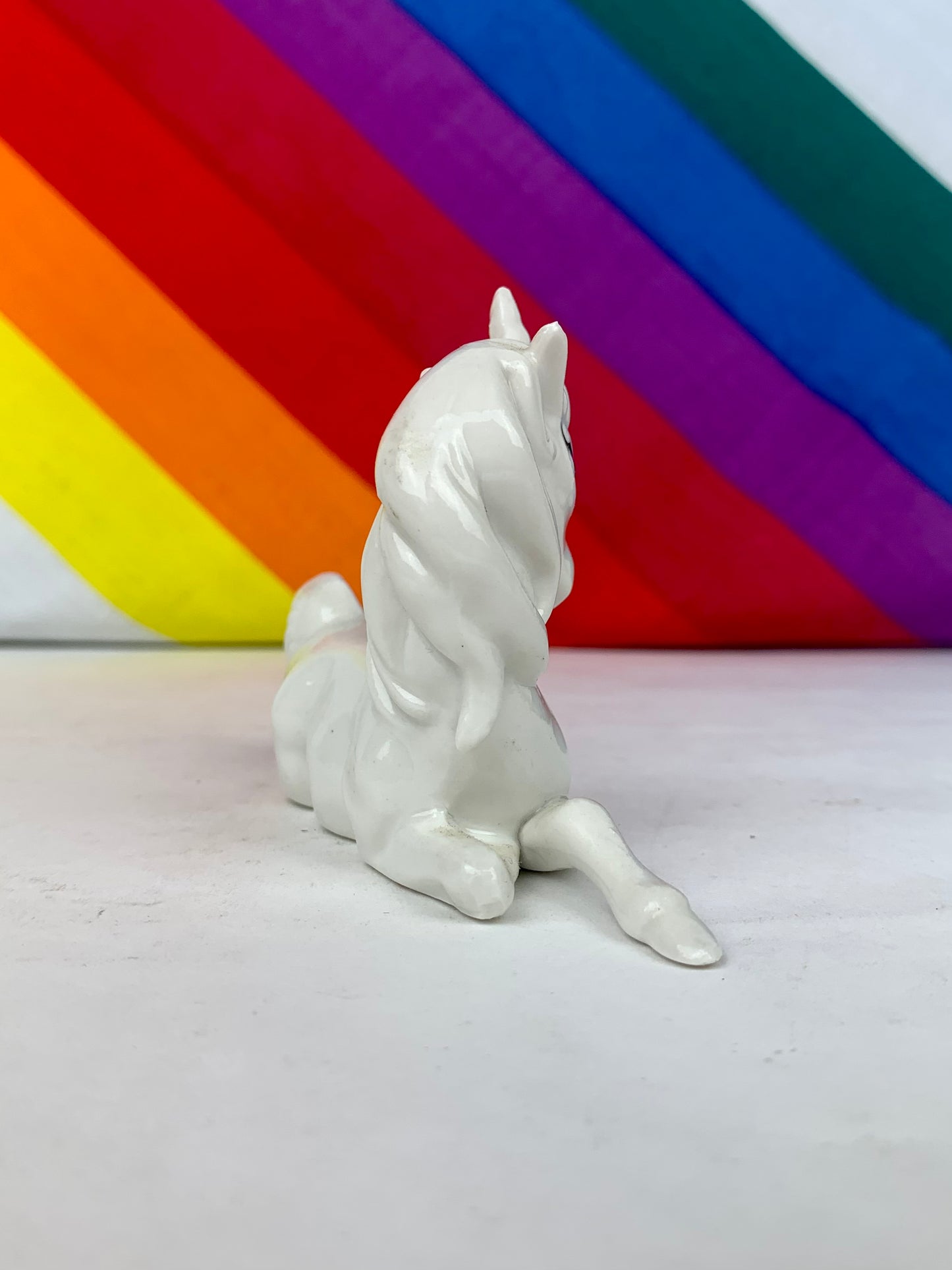 Vintage 1980's Ceramic Unicorn Figurine Trio - Made In Taiwan