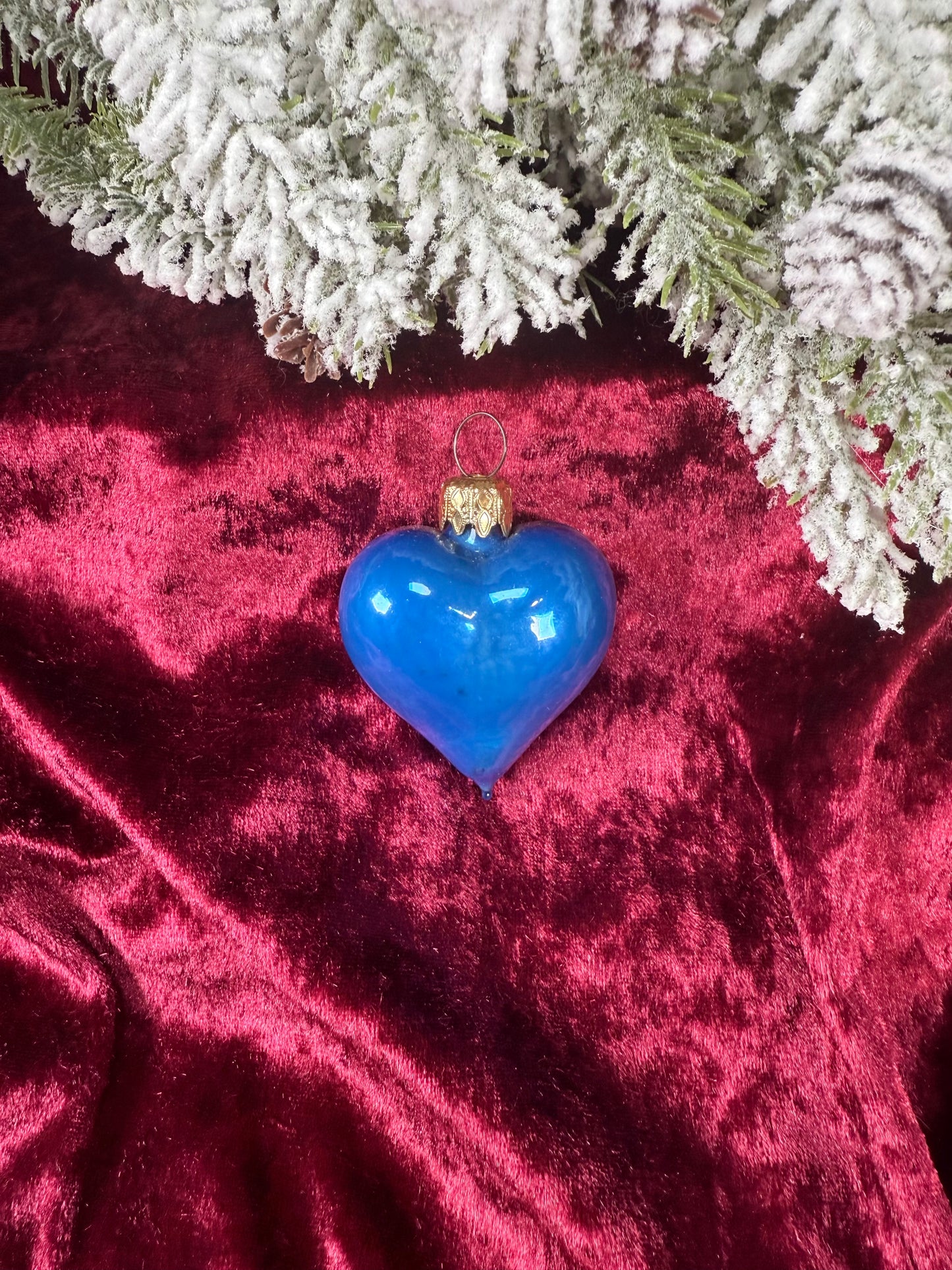 Vintage Christmas - Handblown Glass Ornament - Cobalt Blue Heart - West Germany