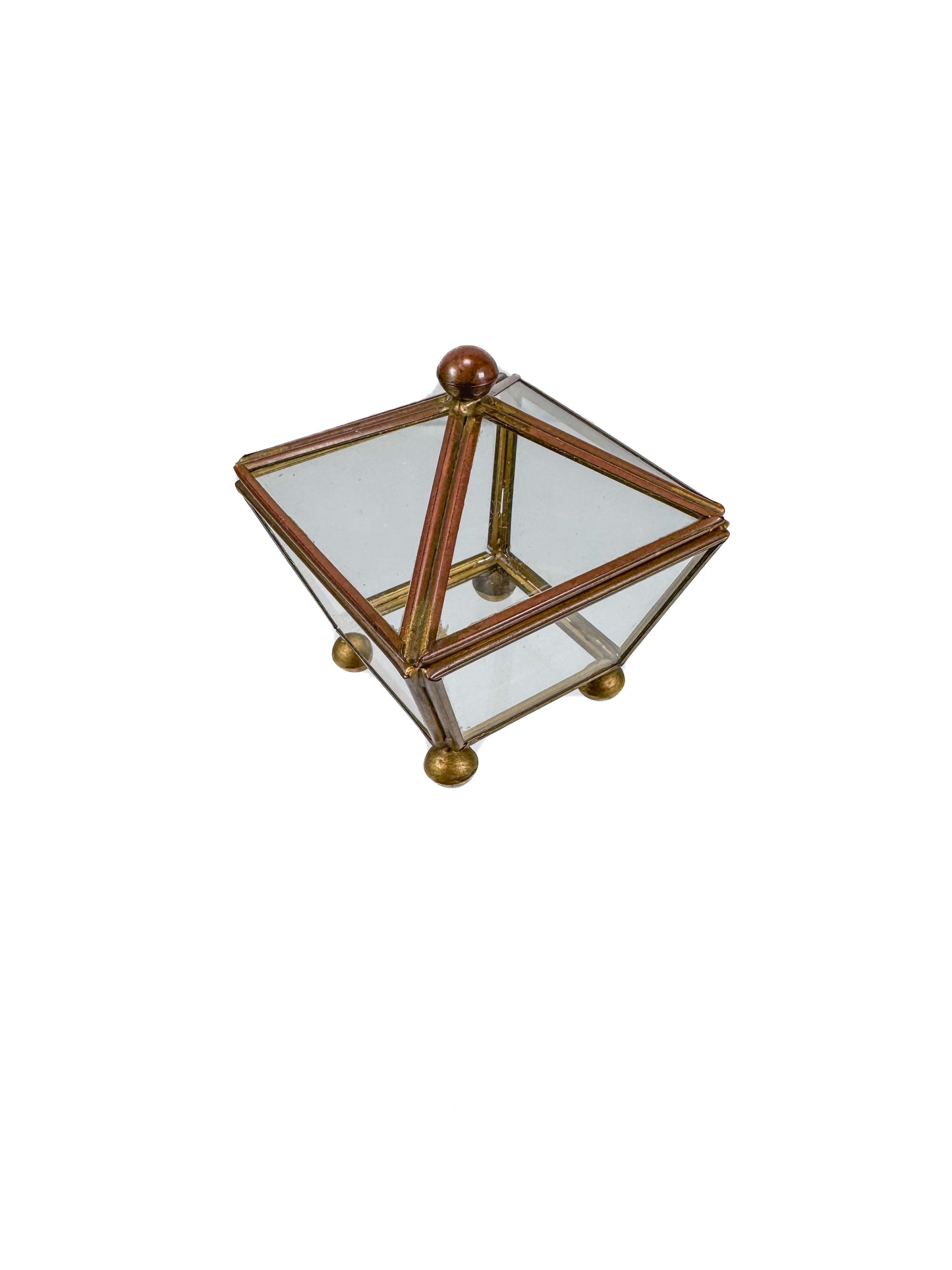 Vintage Curio - Brass and Glass Jewelry Casket - 3" Tall