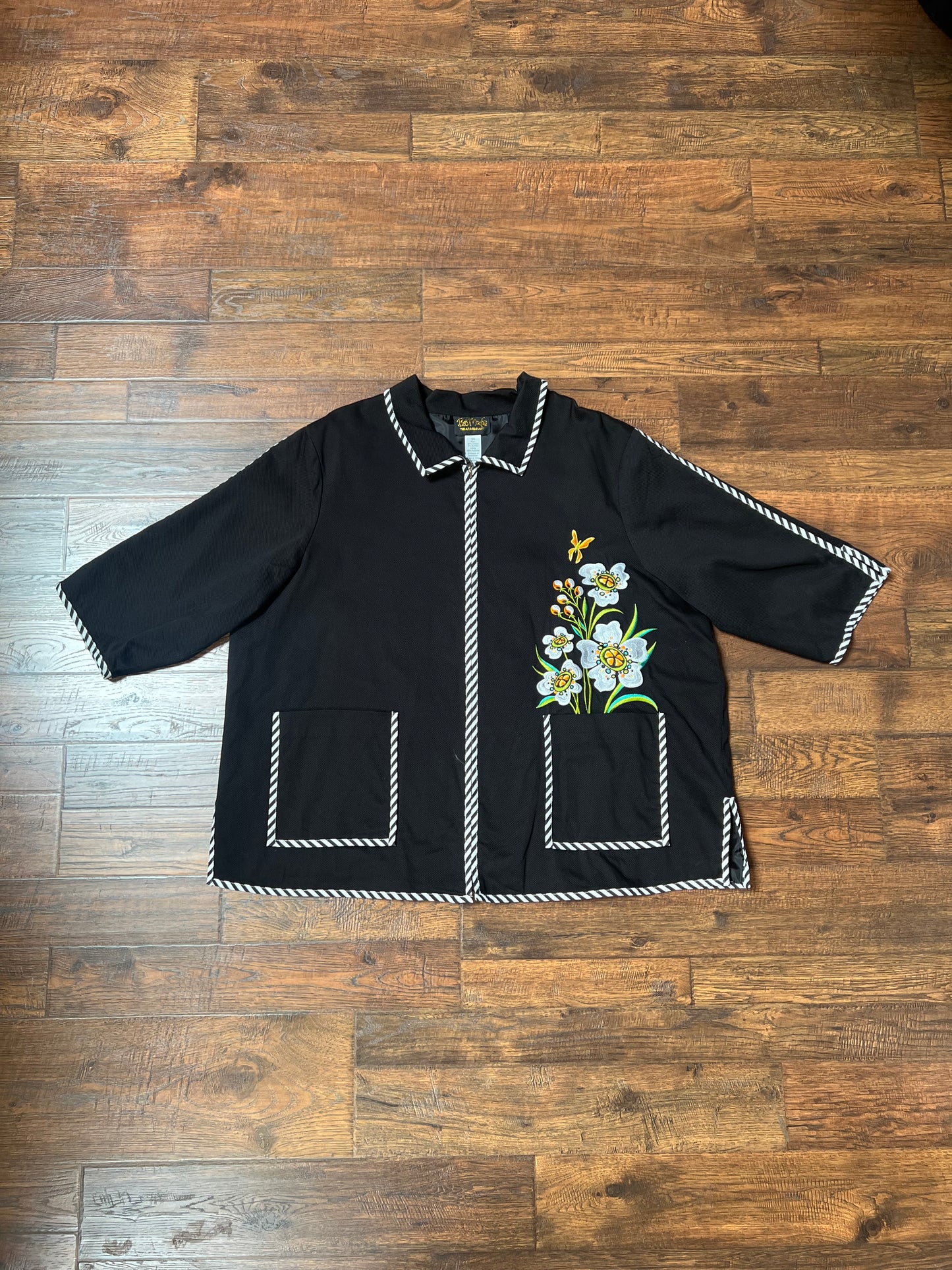 Vintage Clothing - Light Jacket - Groovy Floral Butterfly Embroidery - Bob Mackie - 3X-Large