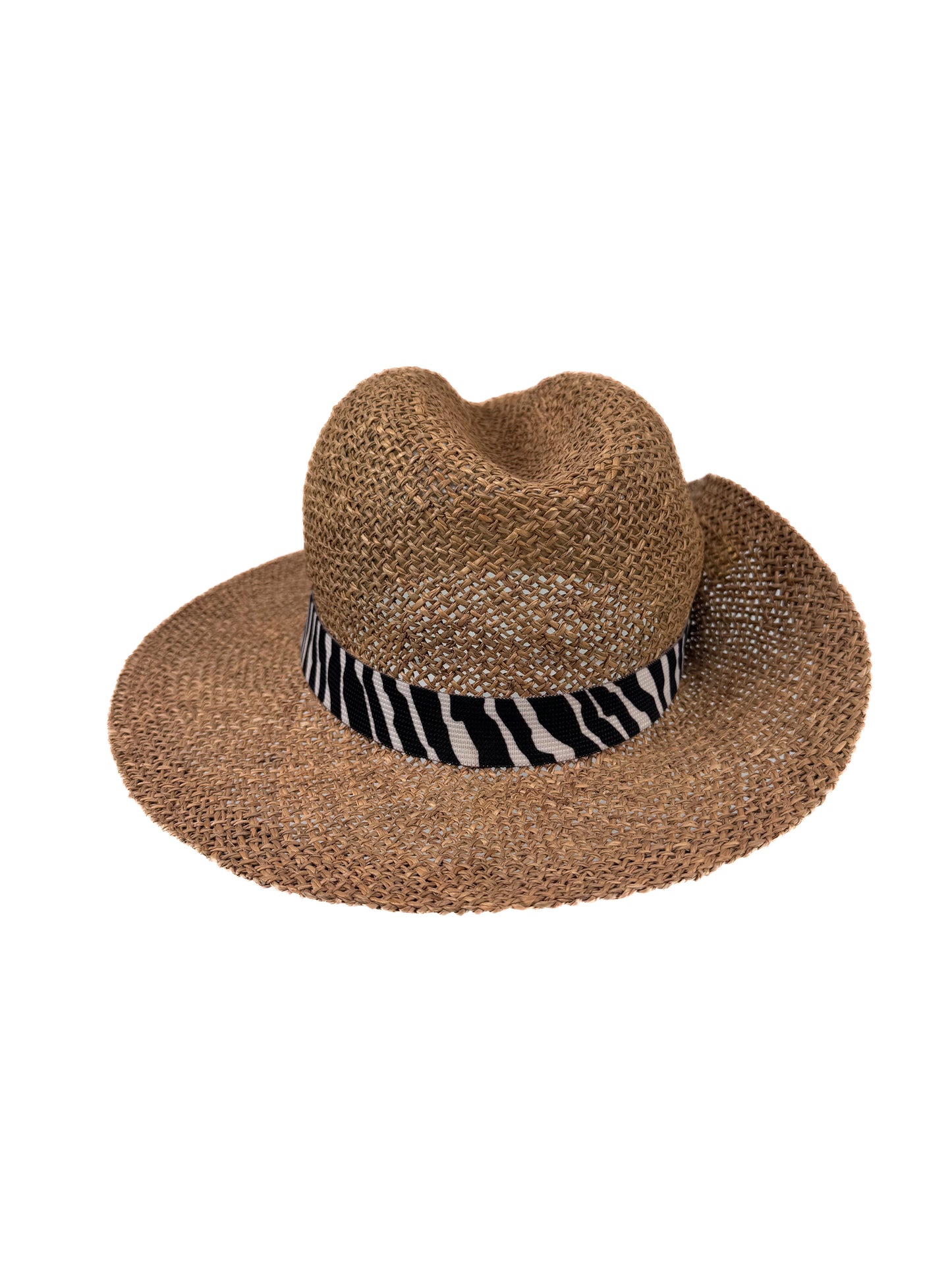 Vintage Hat - Straw Hat with Zebra Band & Elephant Pin