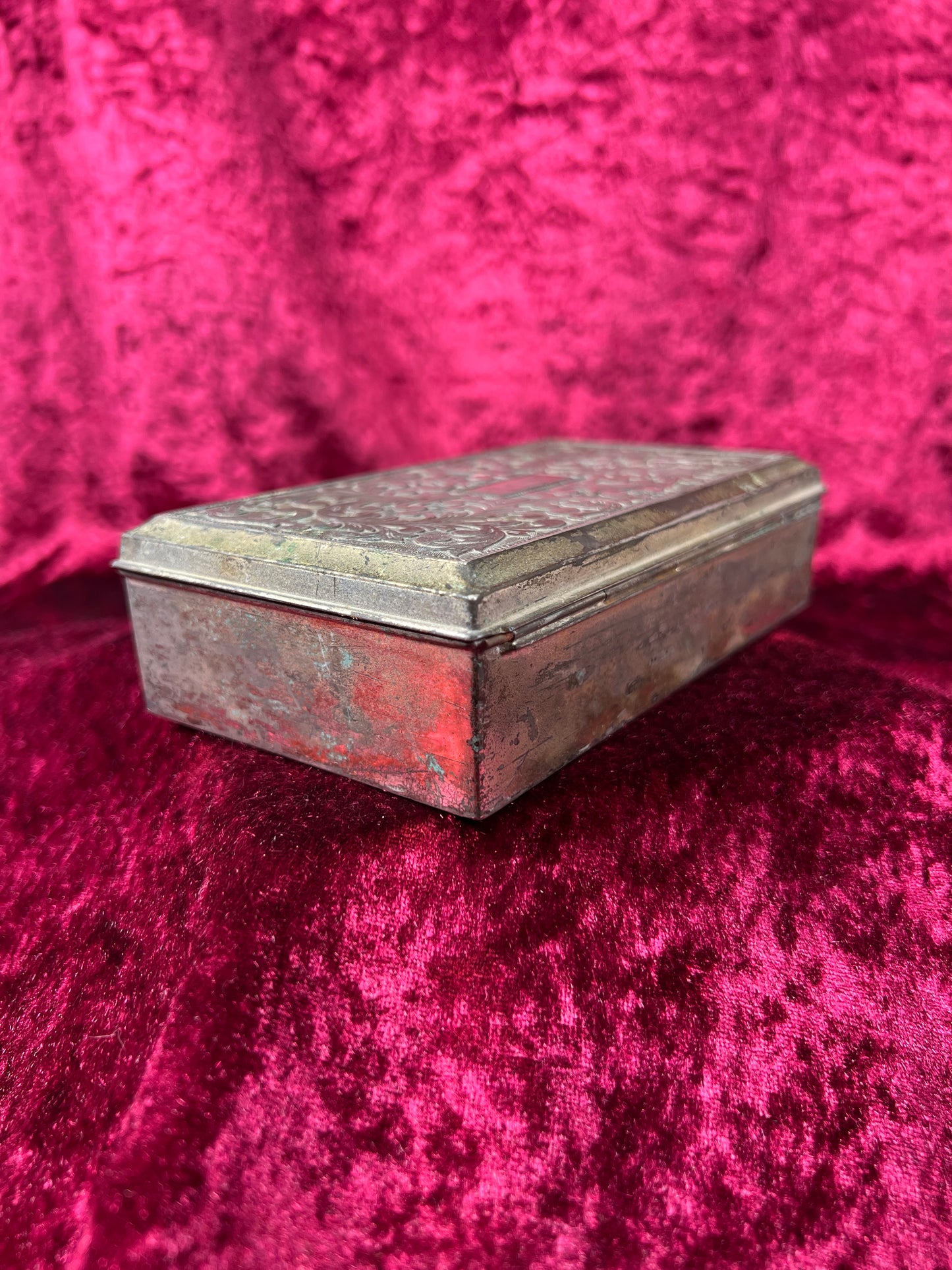 Vintage Trinket Box - Cigarette Box Holder - Pewter - Ornate Scroll Filigree