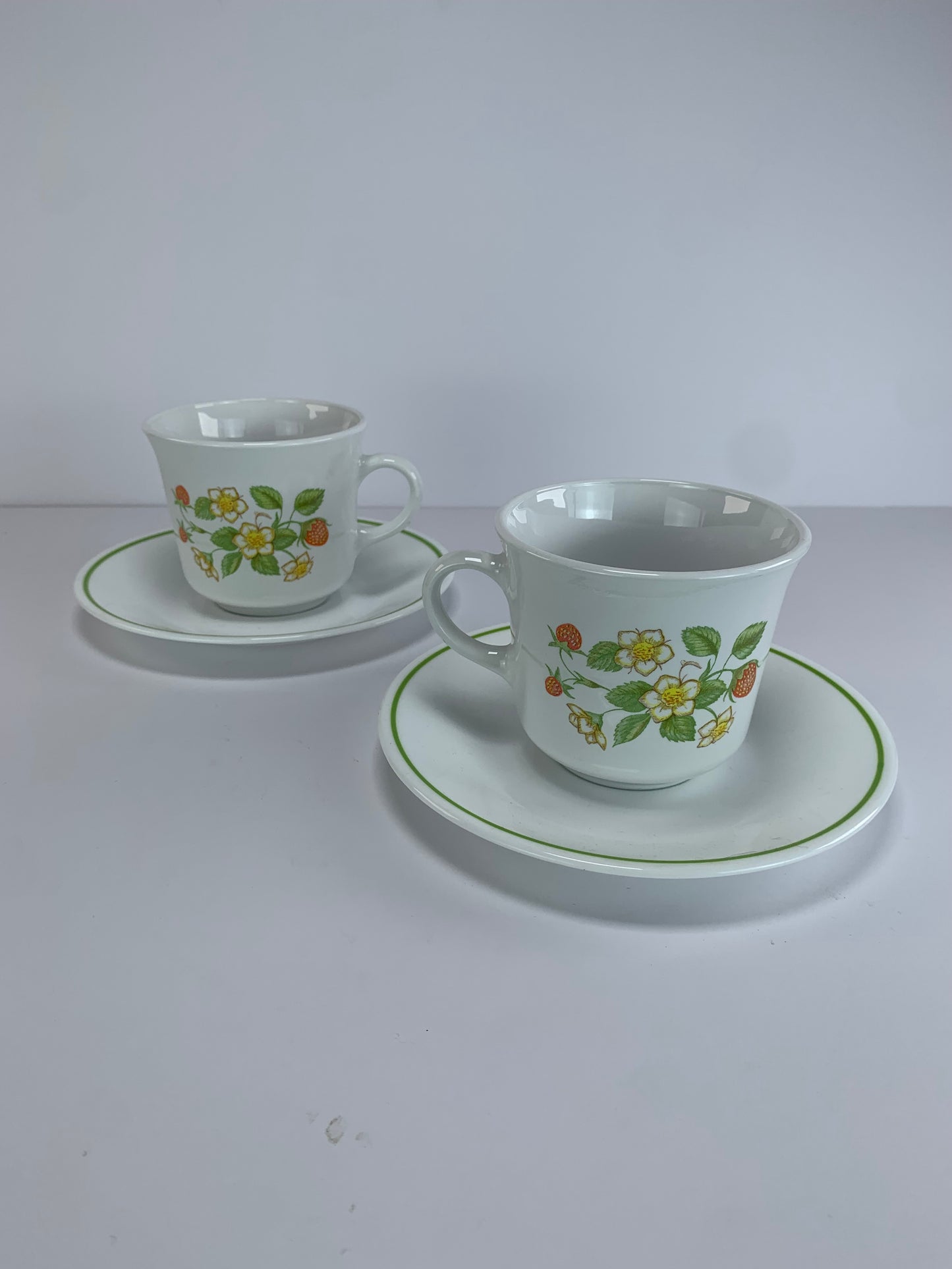Vintage Corelle Strawberry Sundae Cups & Saucers - Set of 2