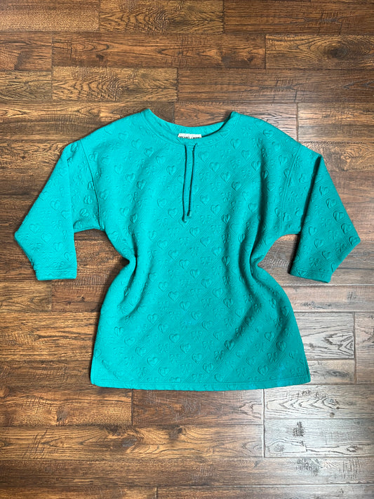 Vintage Clothing - Quilted Sweater - 3D Hearts & Bows - Green - Large - Michael Carrie