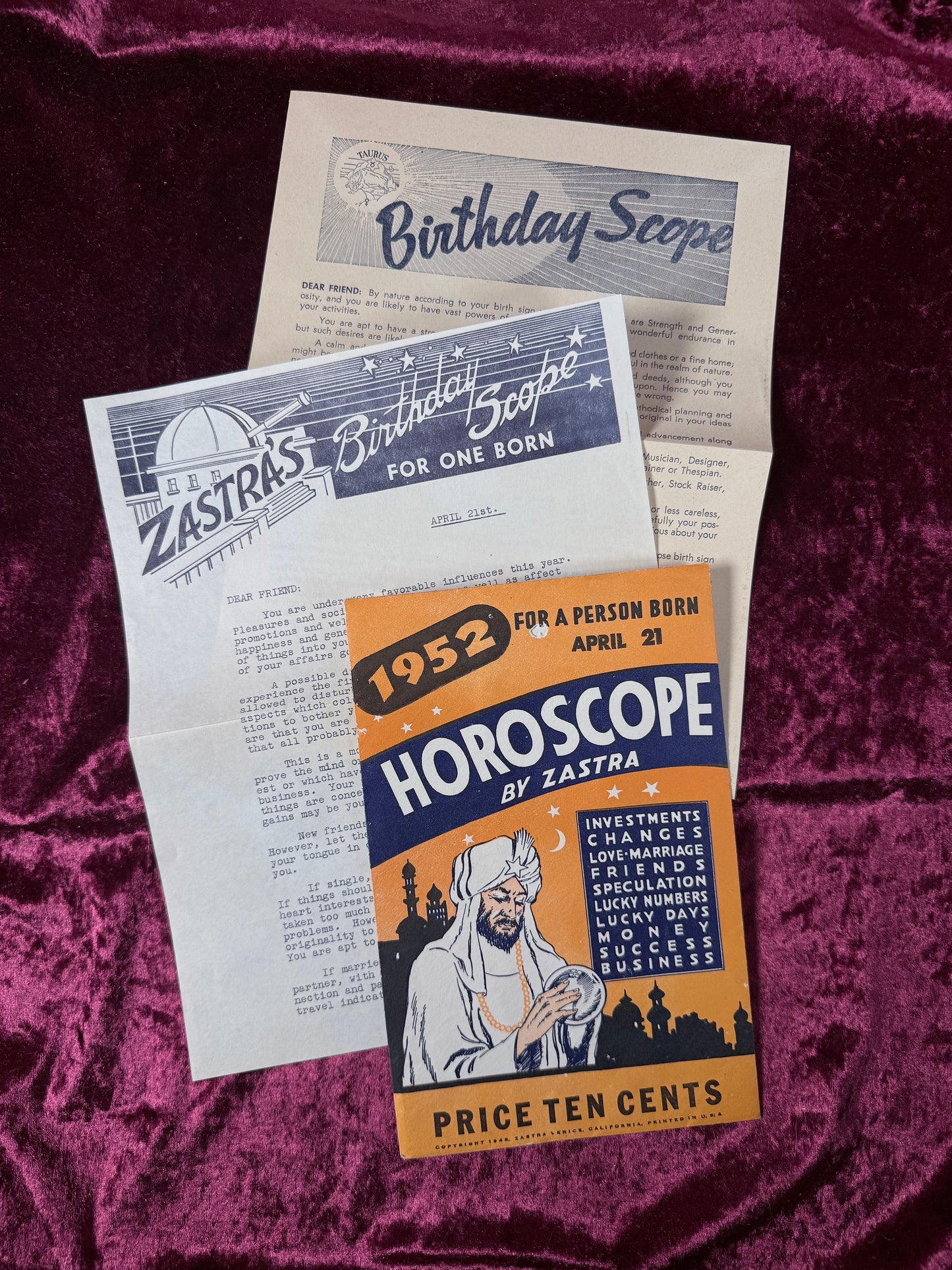 Vintage Zastra Horoscope Booklet 1952 - April 21 Birthday Fortune Pamphlet - Mid Century Astrology Ephemera
