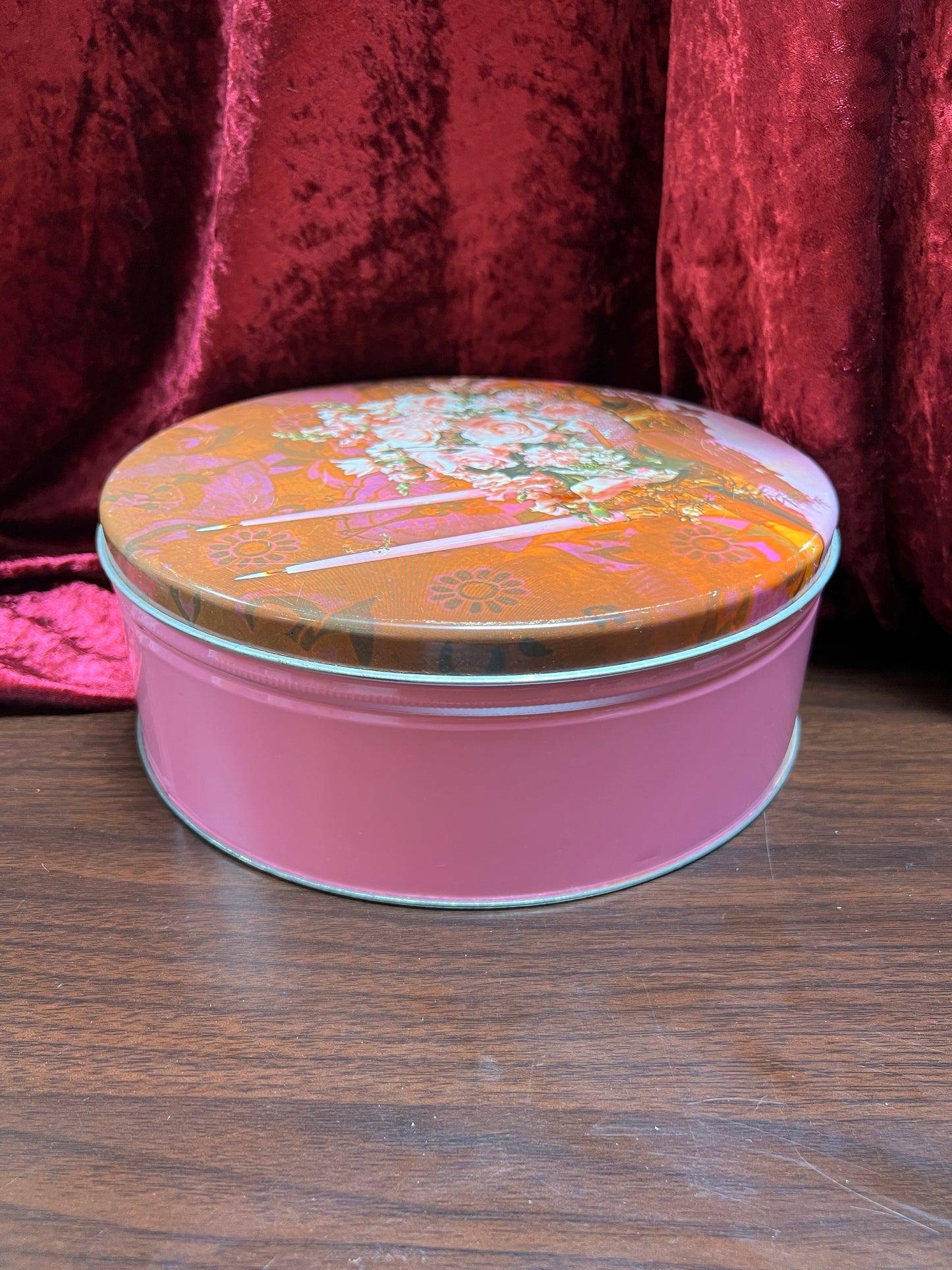 Vintage Kitchen - Metal Storage Tin - Pretty Pink Roses Under Candlelight