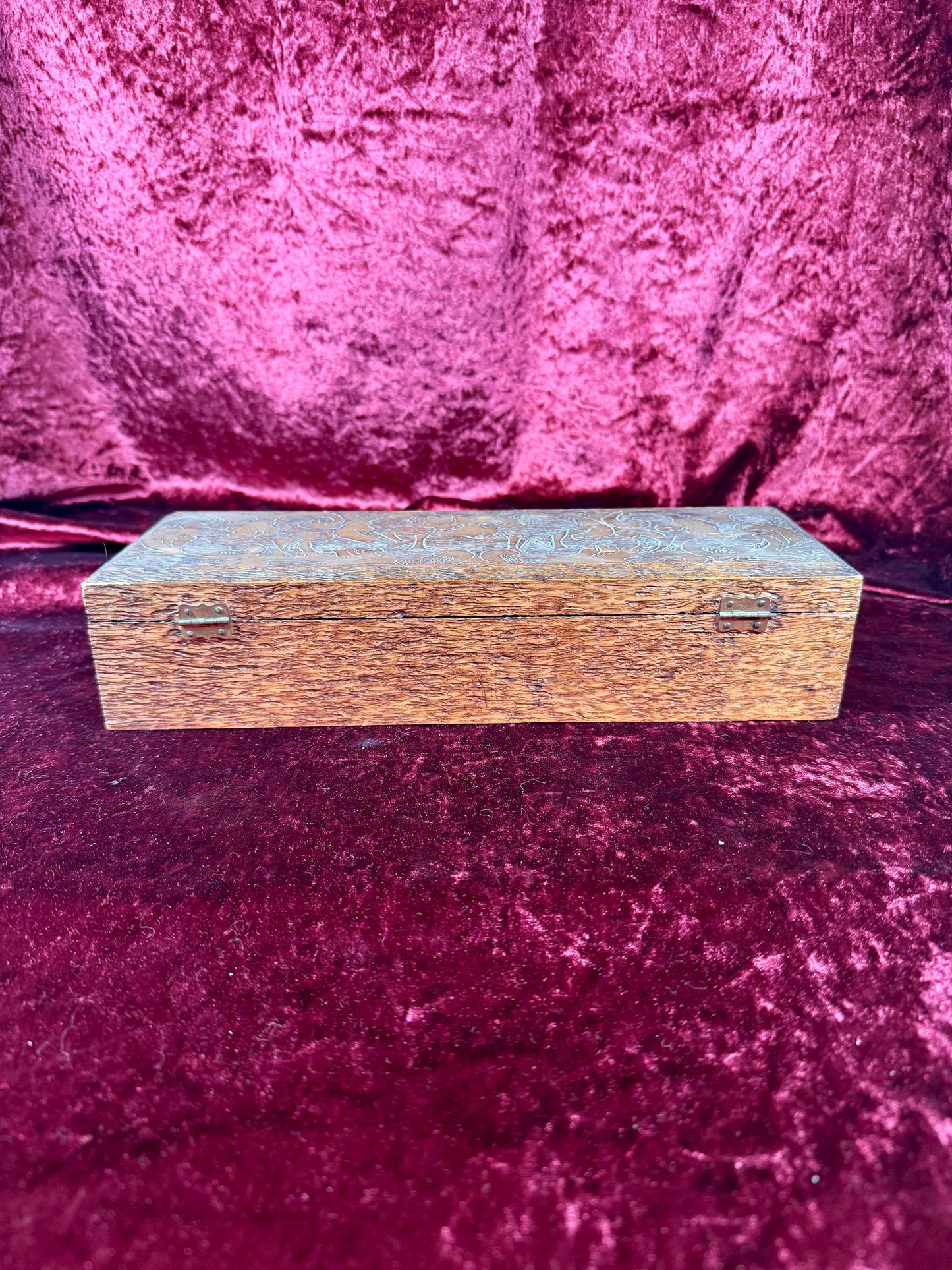 Antique Box - Hand Carved Flemish Pyrography Wood Glove Box