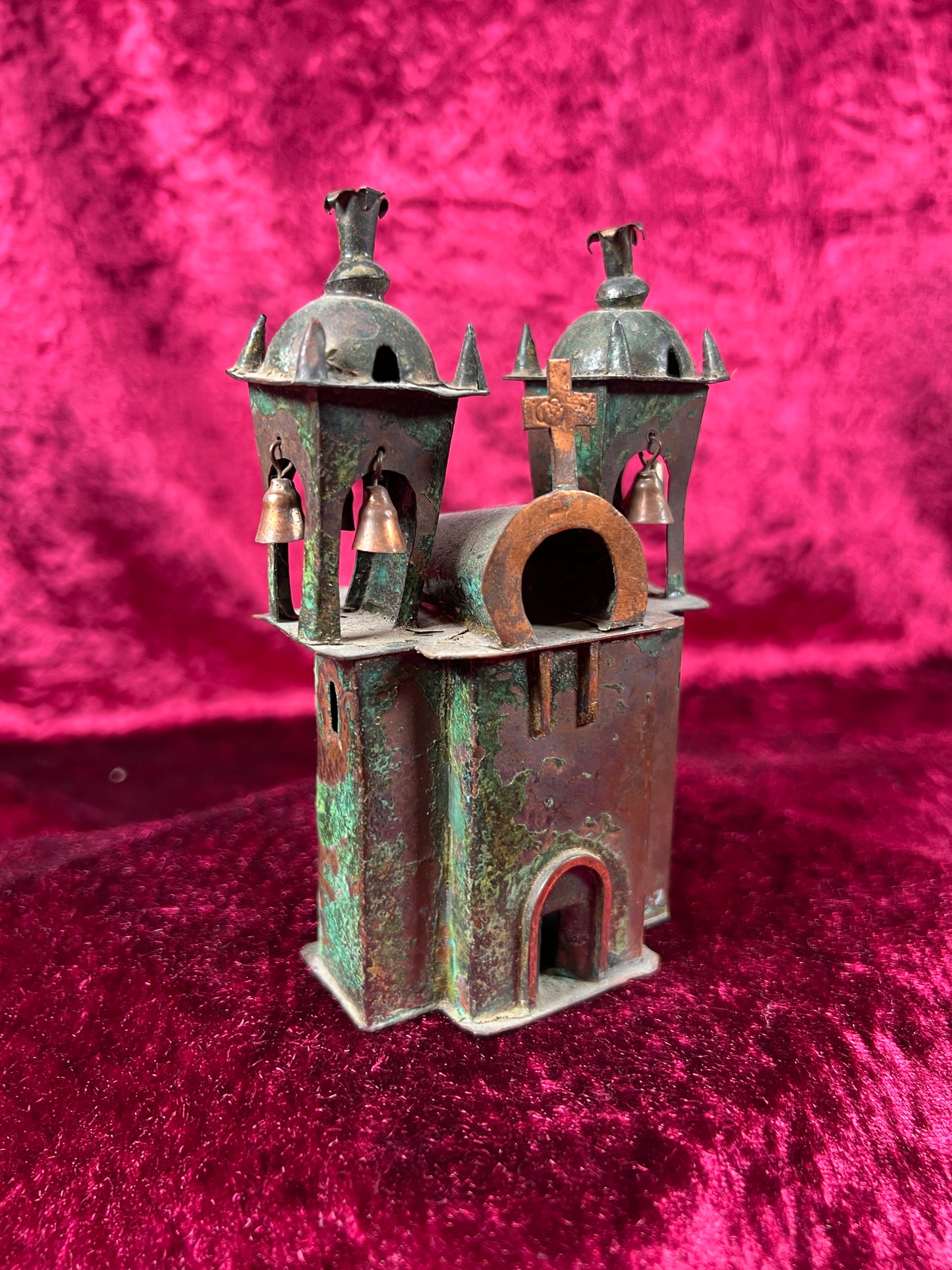 Vintage Religio - Miniature Ayacucho Church with Bells - Copper