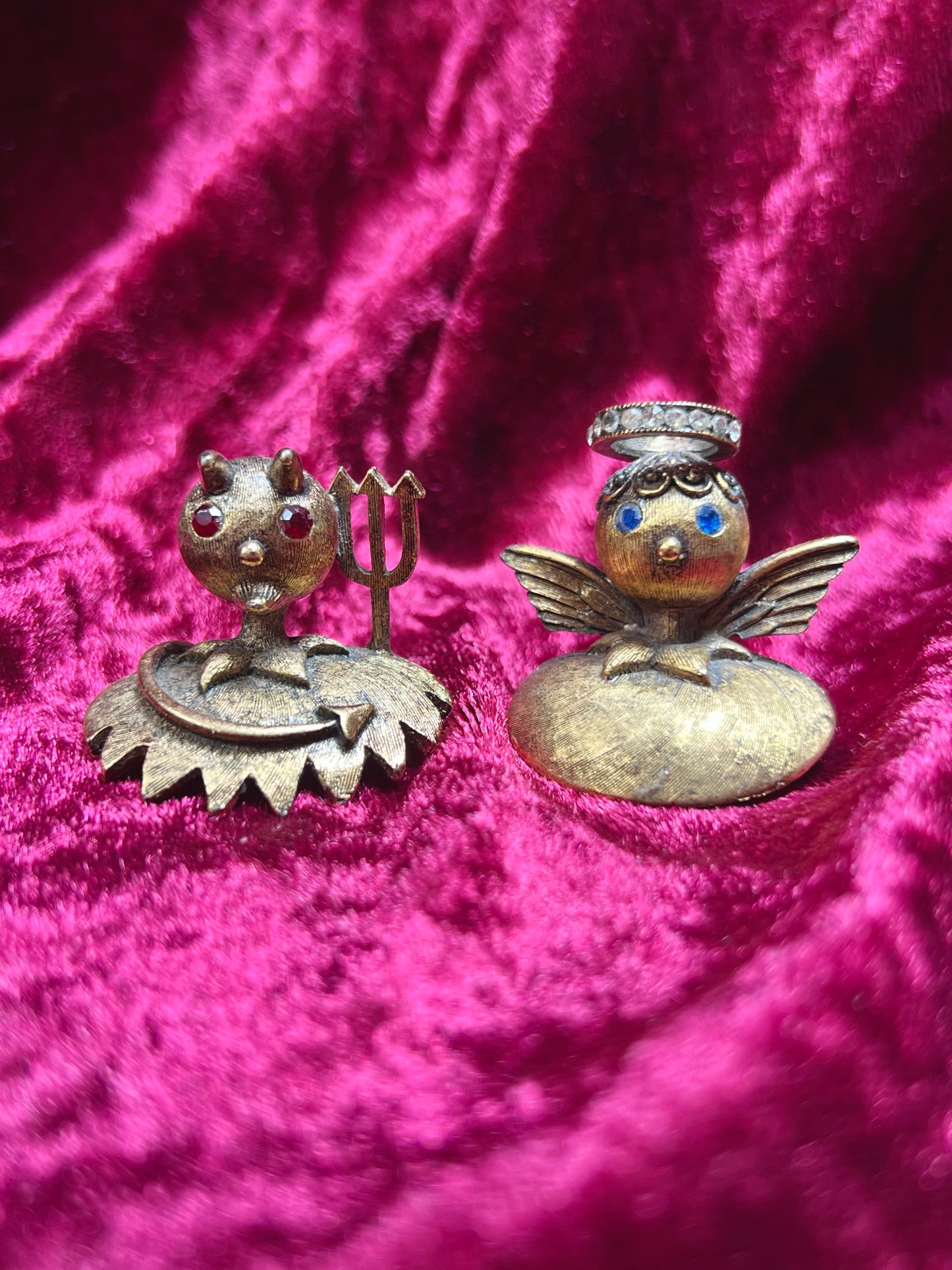 Vintage Jewelry - Shoulder Brooch Set - Voice of Conscience - Devil and Angel - Tortolani