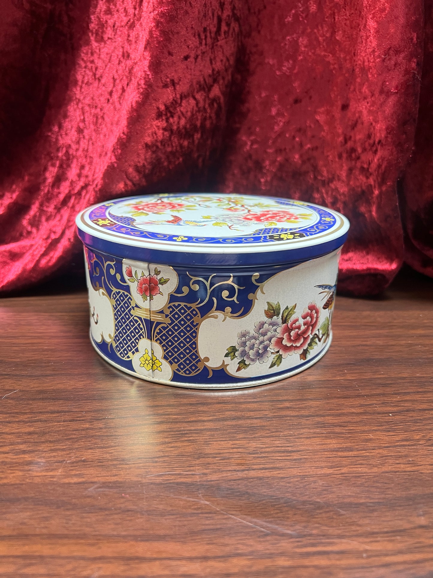 Vintage Kitchen - Metal Tea Storage Tin - Bluebird In the Flower Bush - Tin Box Company of America - 1987