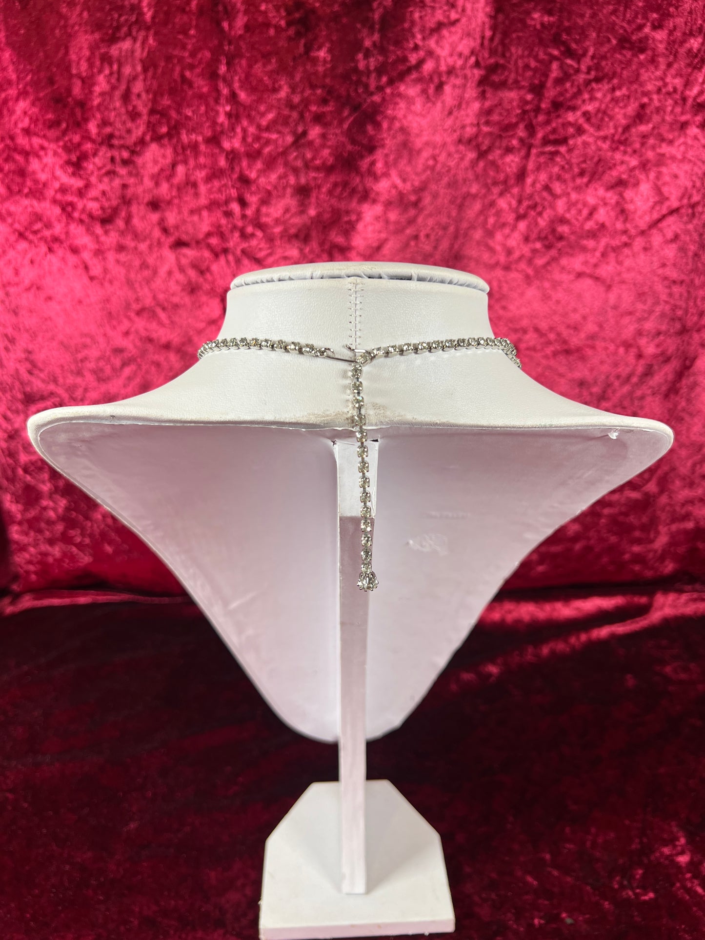 Vintage Jewelry - Collar / Choker Necklace - Silver Tone Metal - Braided Clear Rhinestones - 17.5”
