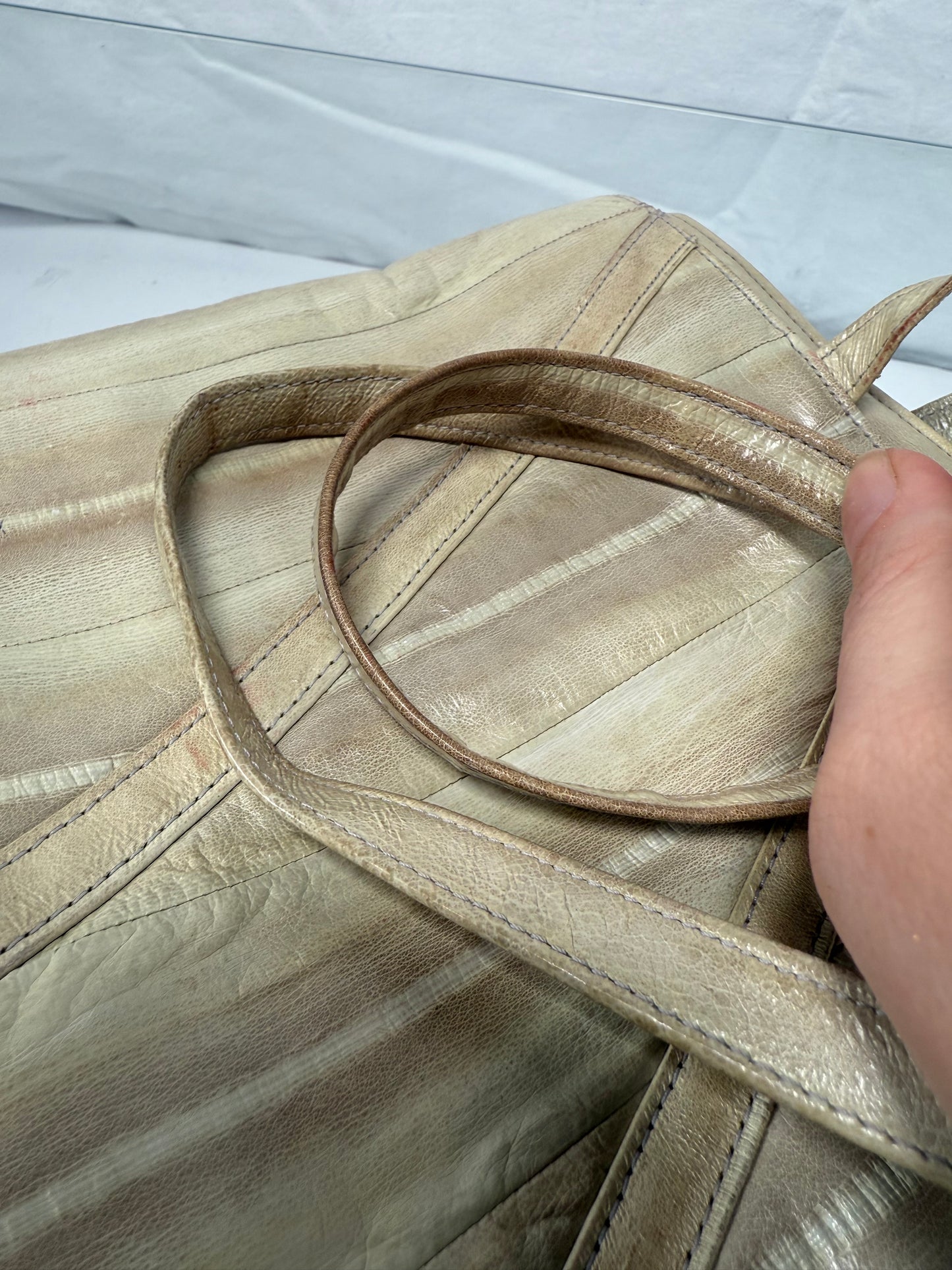 Vintage Purse - Cream Eelskin Shoulder Bag - 1980s Style