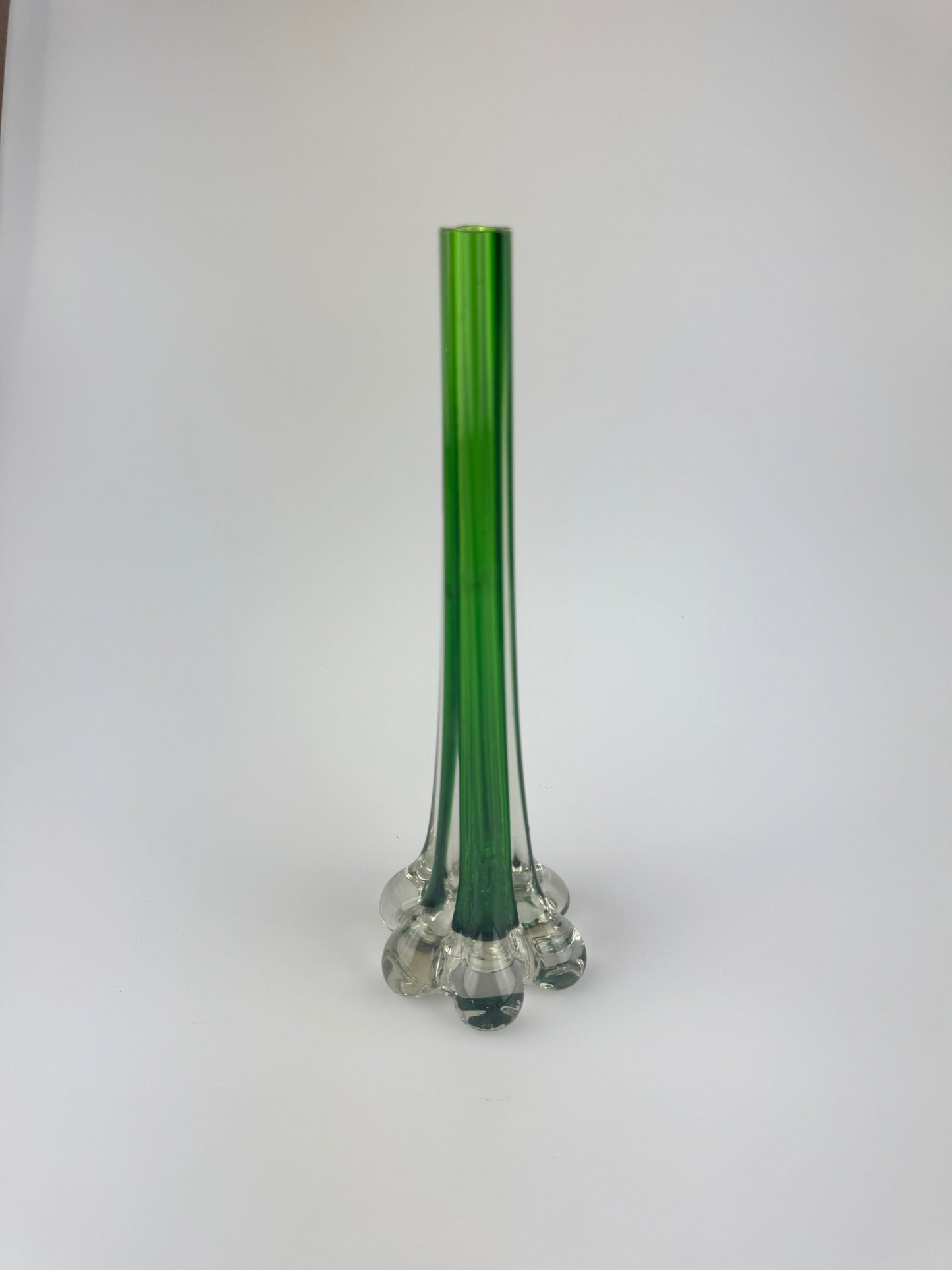 Mid Century Modern Murano Style Handblown Green Elephant Foot Bud Vase