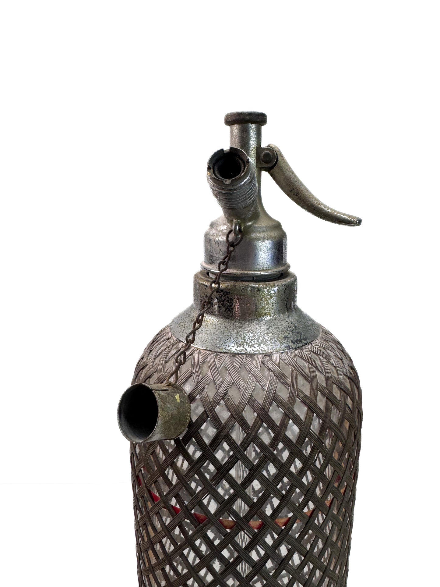 Antique Barware - Soda Siphon Seltzer Glass Bottle with Metal Mesh Sleeve by Sparklets