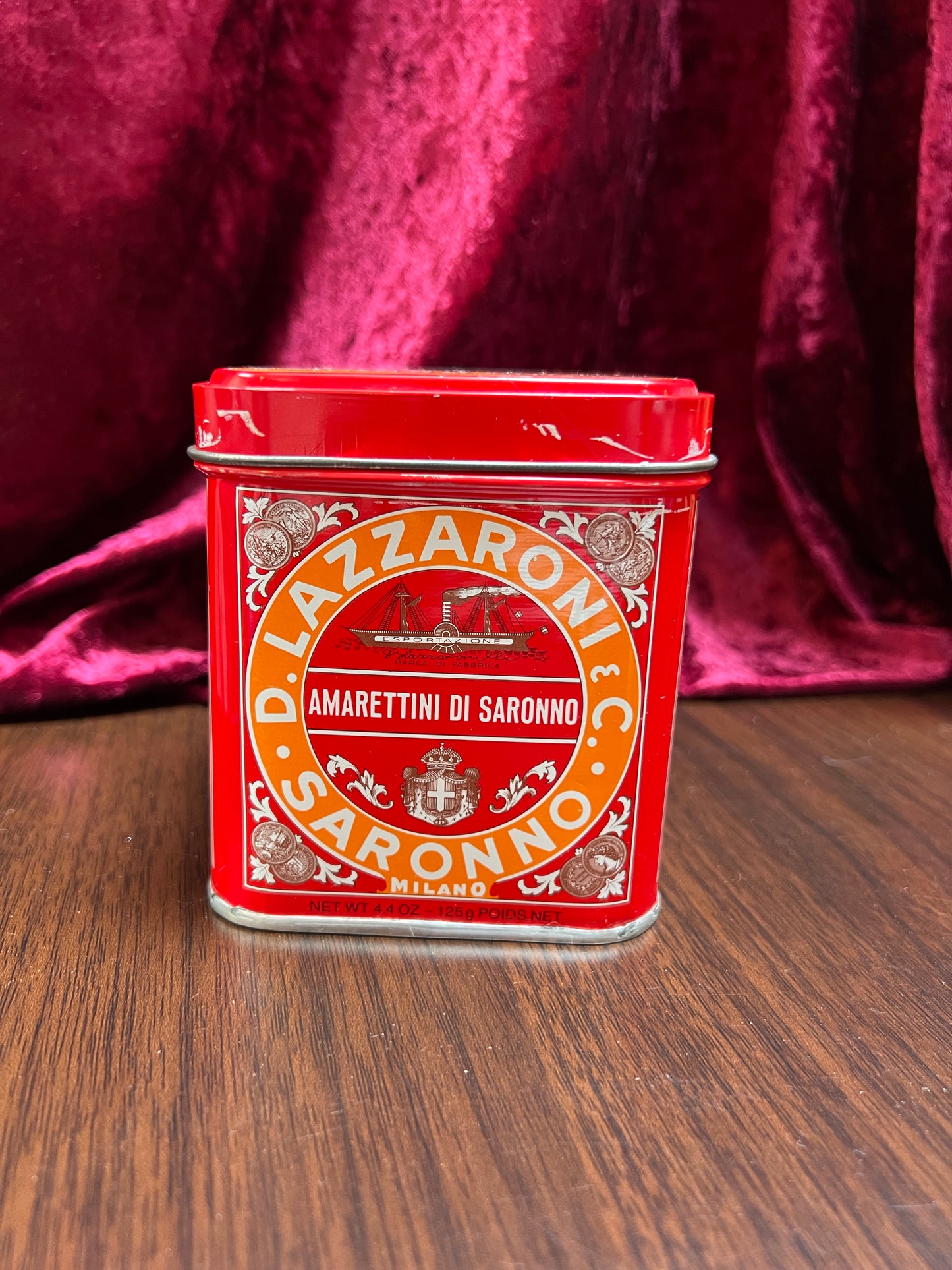 Vintage Kitchen - Italian Biscotti Tin - Amarettini Di Saronno - D. Lazzaroni - 4.4 Ounces