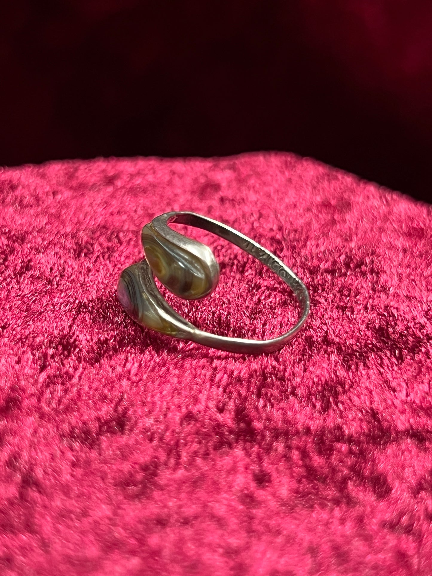 Vintage Jewelry - Bypass Ring - 925 Silver - Inlaid Abalone Shell - 6 - Mexico