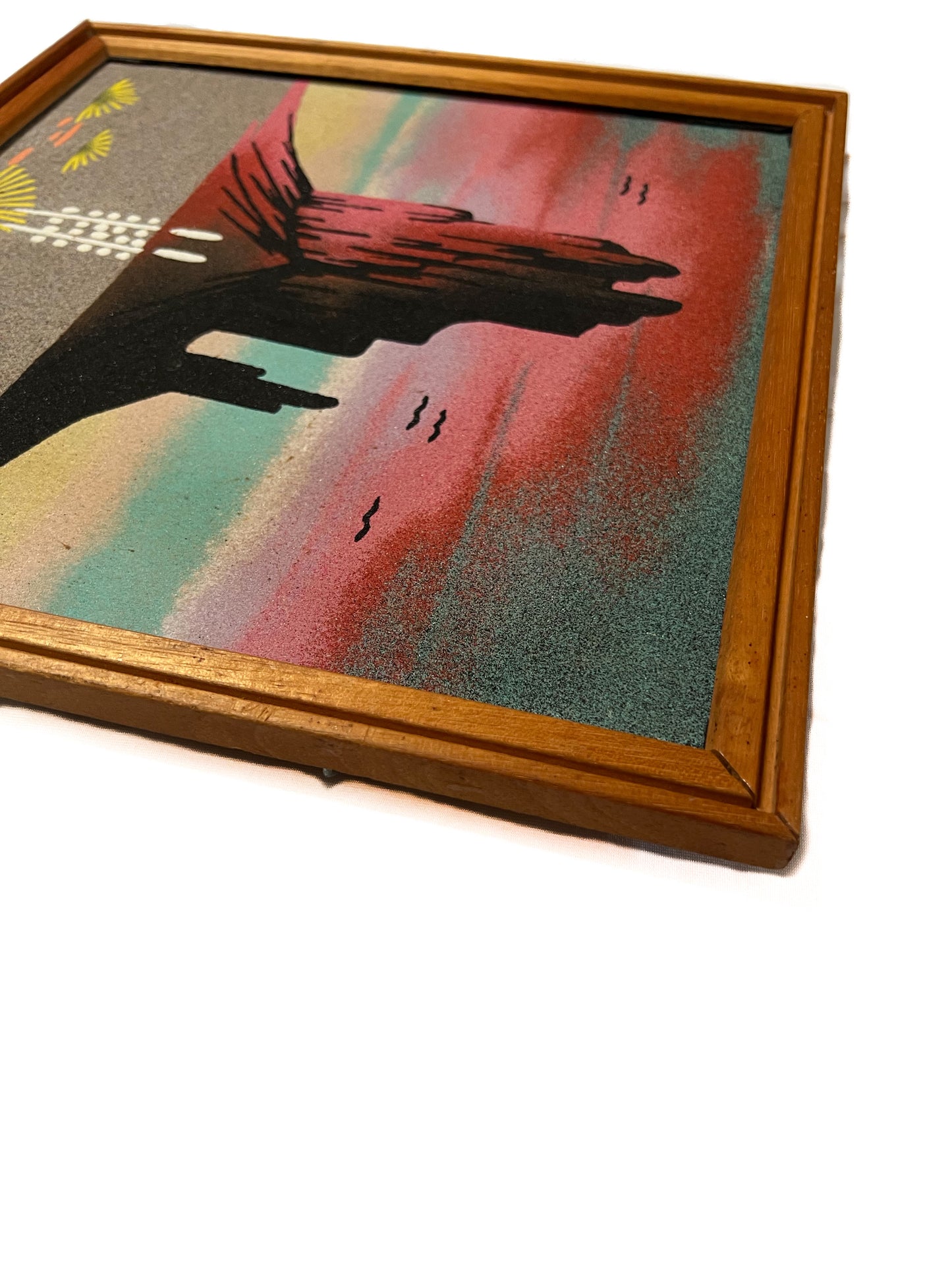 Vintage Wall Art - Framed Navajo Sand Painting - Shiprock - 13 1/8” X 13 1/8”