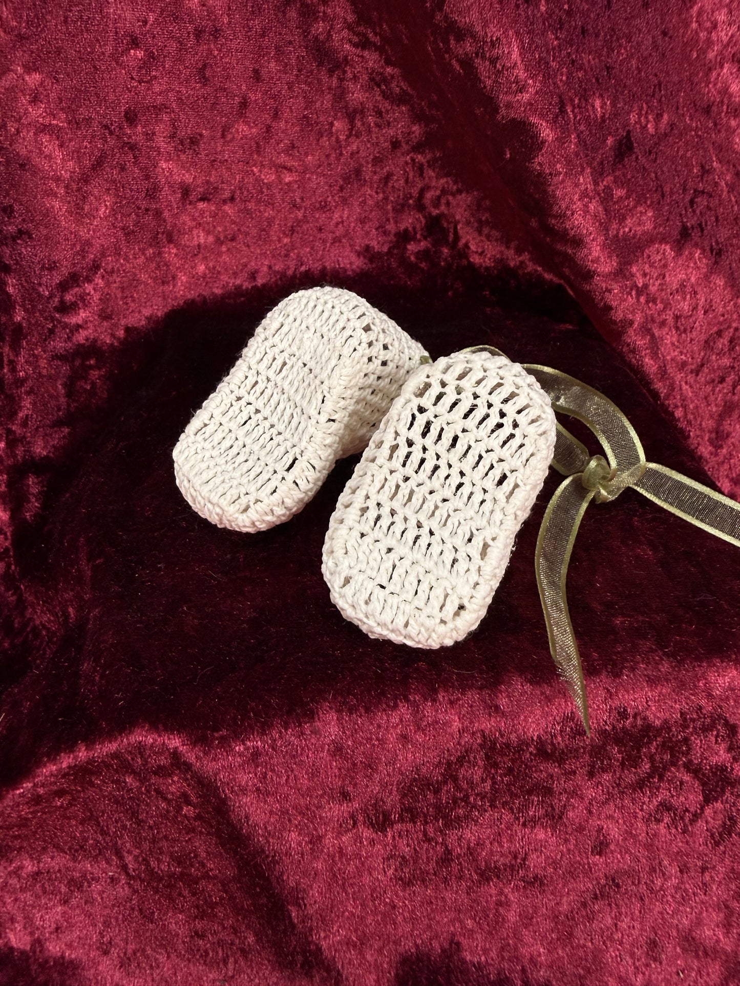 Vintage Cotton Baby Booties – Hand Crocheted Stiffened Newborn Pair