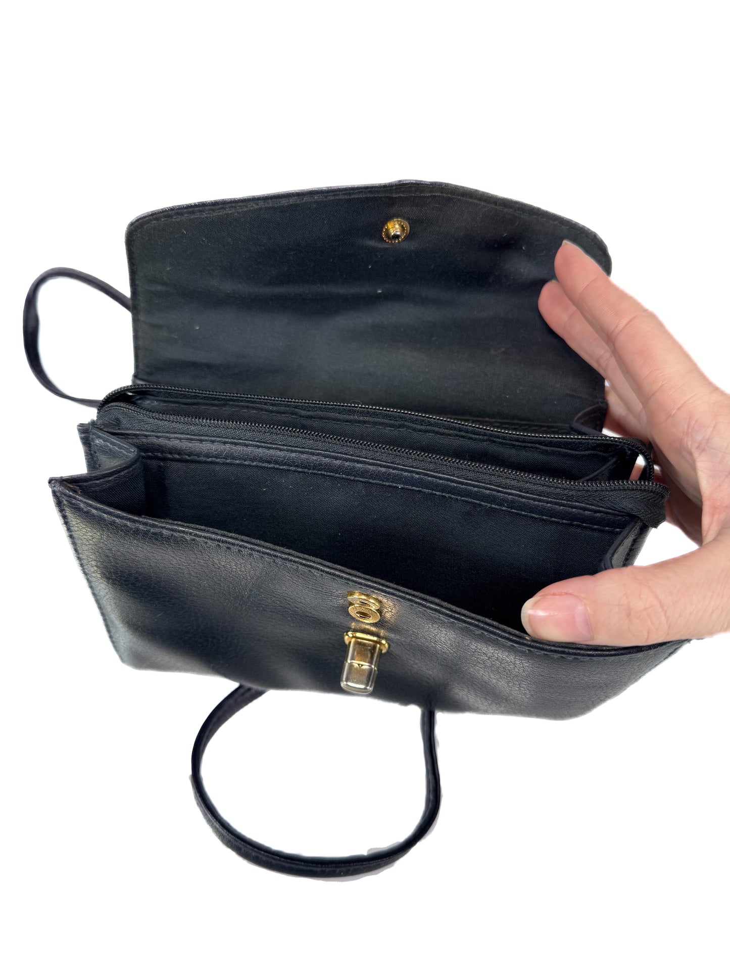 Vintage Purse - Black Leather Cross-Body Wallet Bag