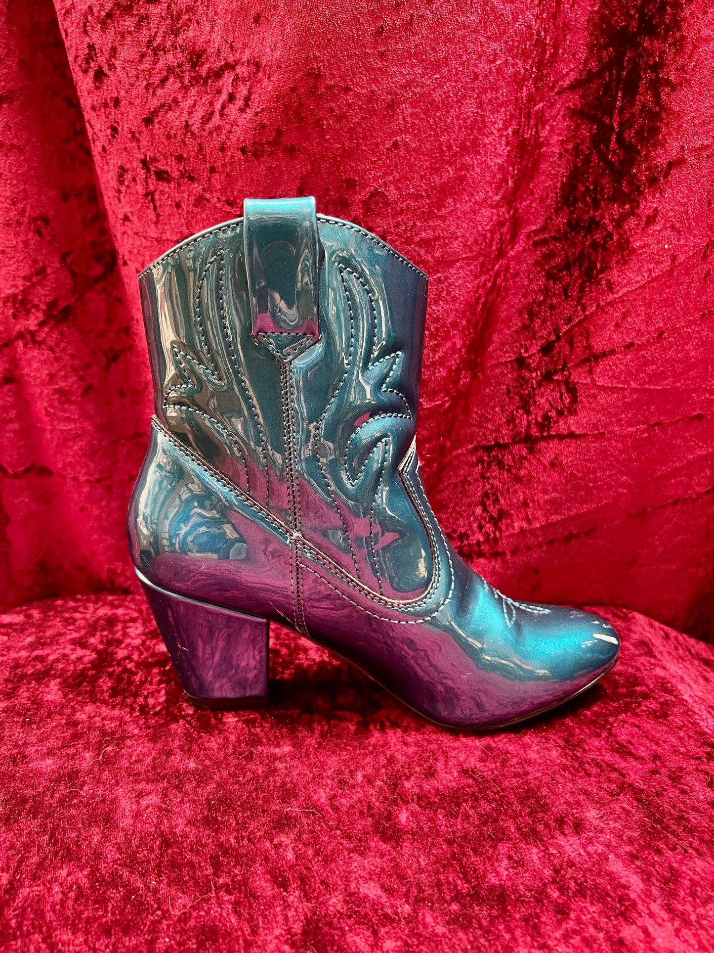 Vintage Style Shoes - Heeled Cowboy Boots - Electric Blue - Size 5 - But Another Innocent Tale (BAIT)