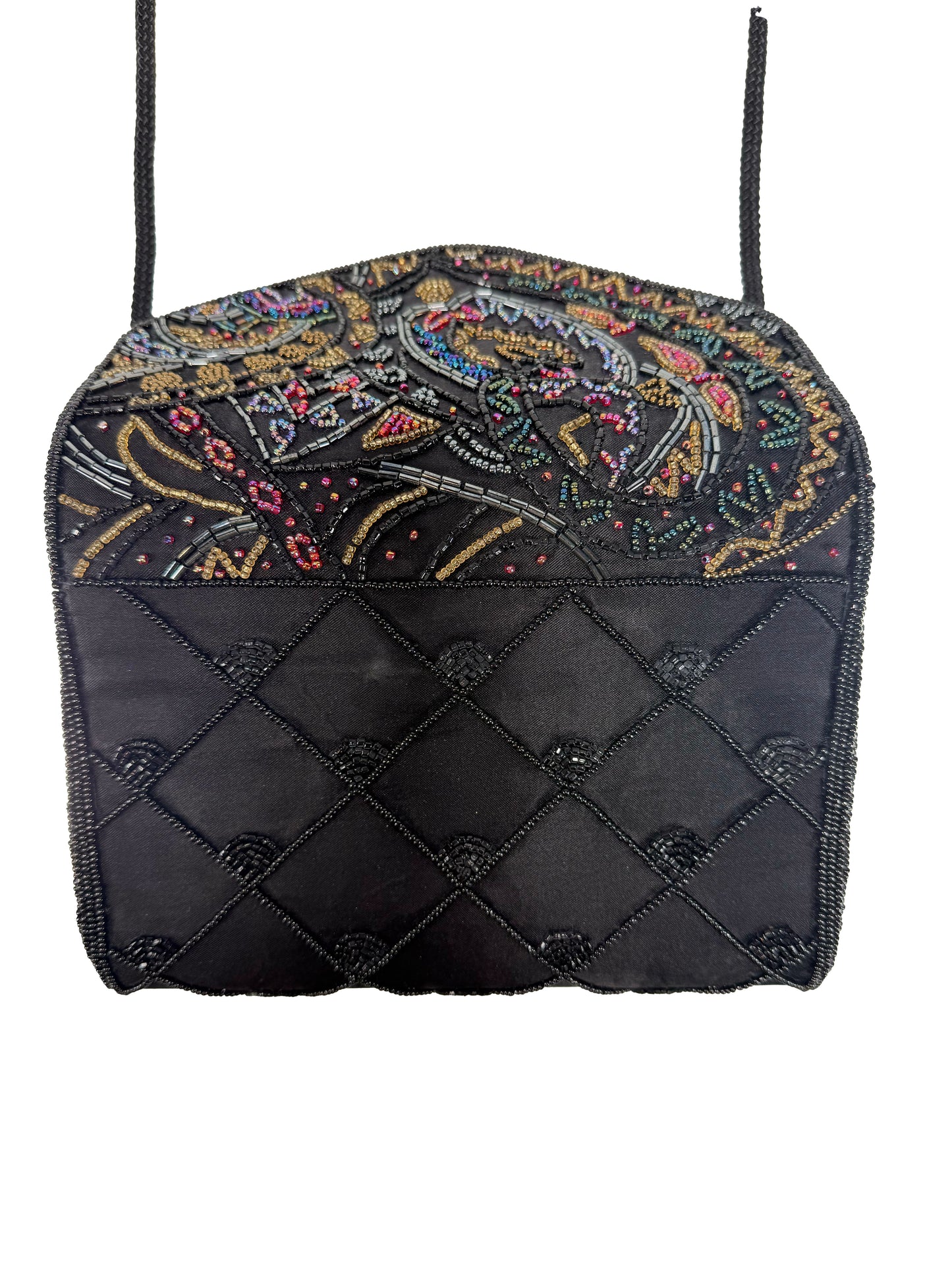 Vintage Purse - Colorful Beaded Black Evening Crossbody - La Regale