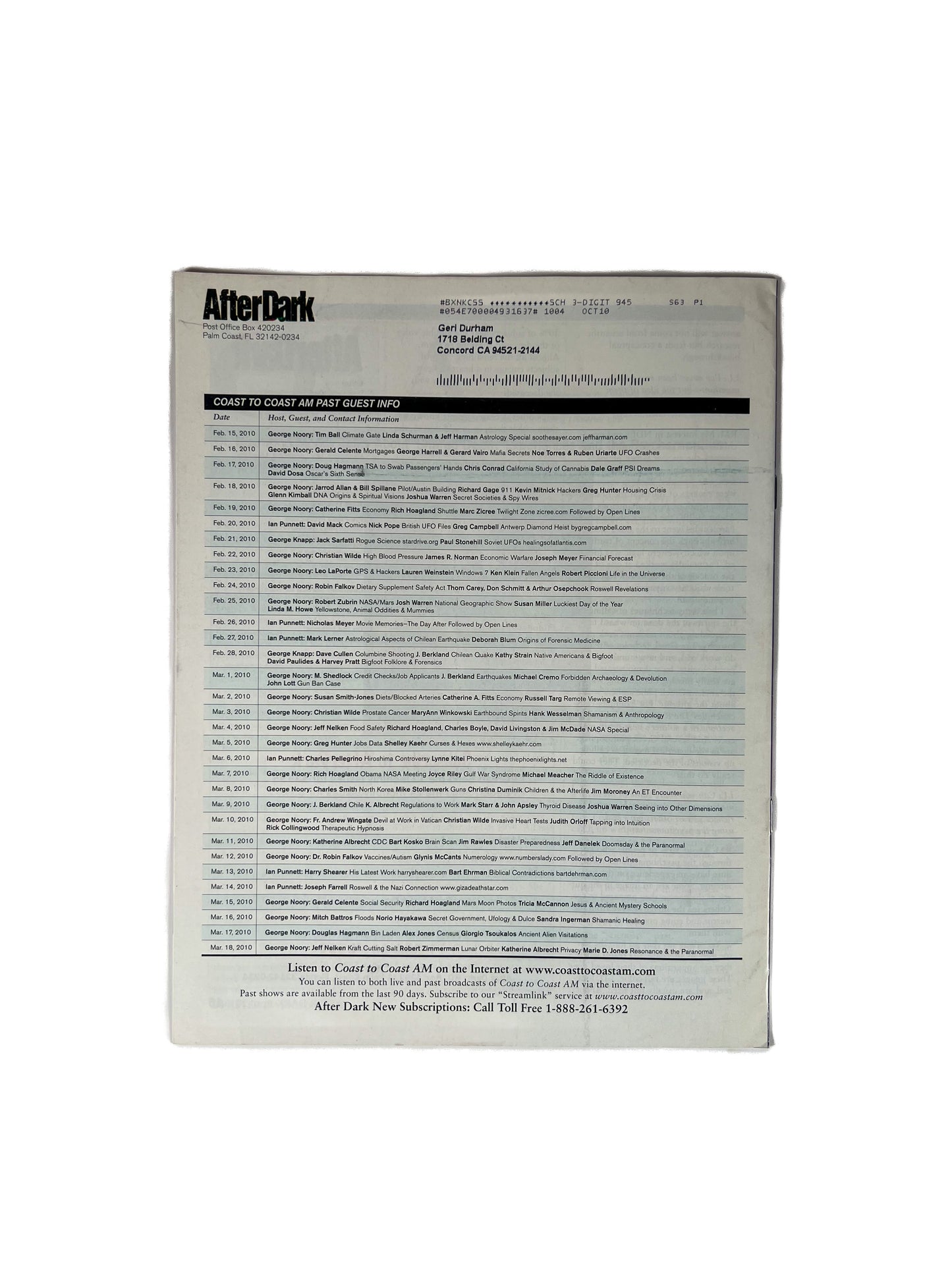 Ephemera - After Dark Coast to Coast AM Magazine - Anti-Gravity Technology - April 2010