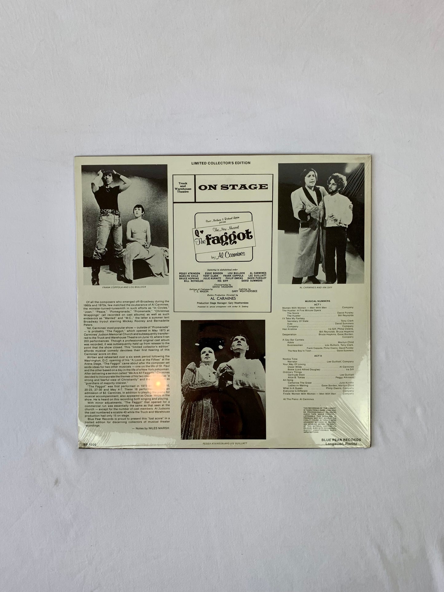 Vinyl Record - Al Carmine's "The Faggot" Original Off-Broadway Cast Recording - Blue Pear Records - Sealed