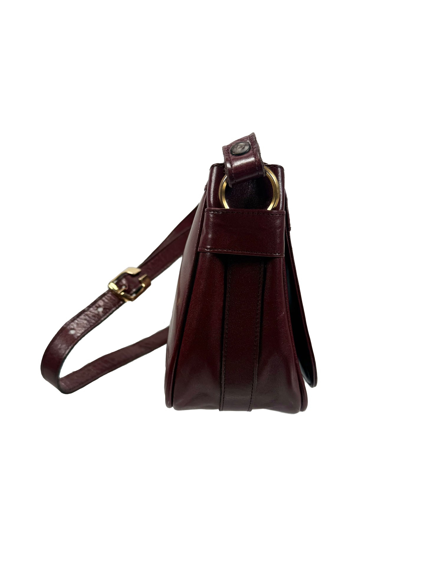 Vintage Purse - Red Brown Leather Cross Body Bag - Gold Tone Hardware