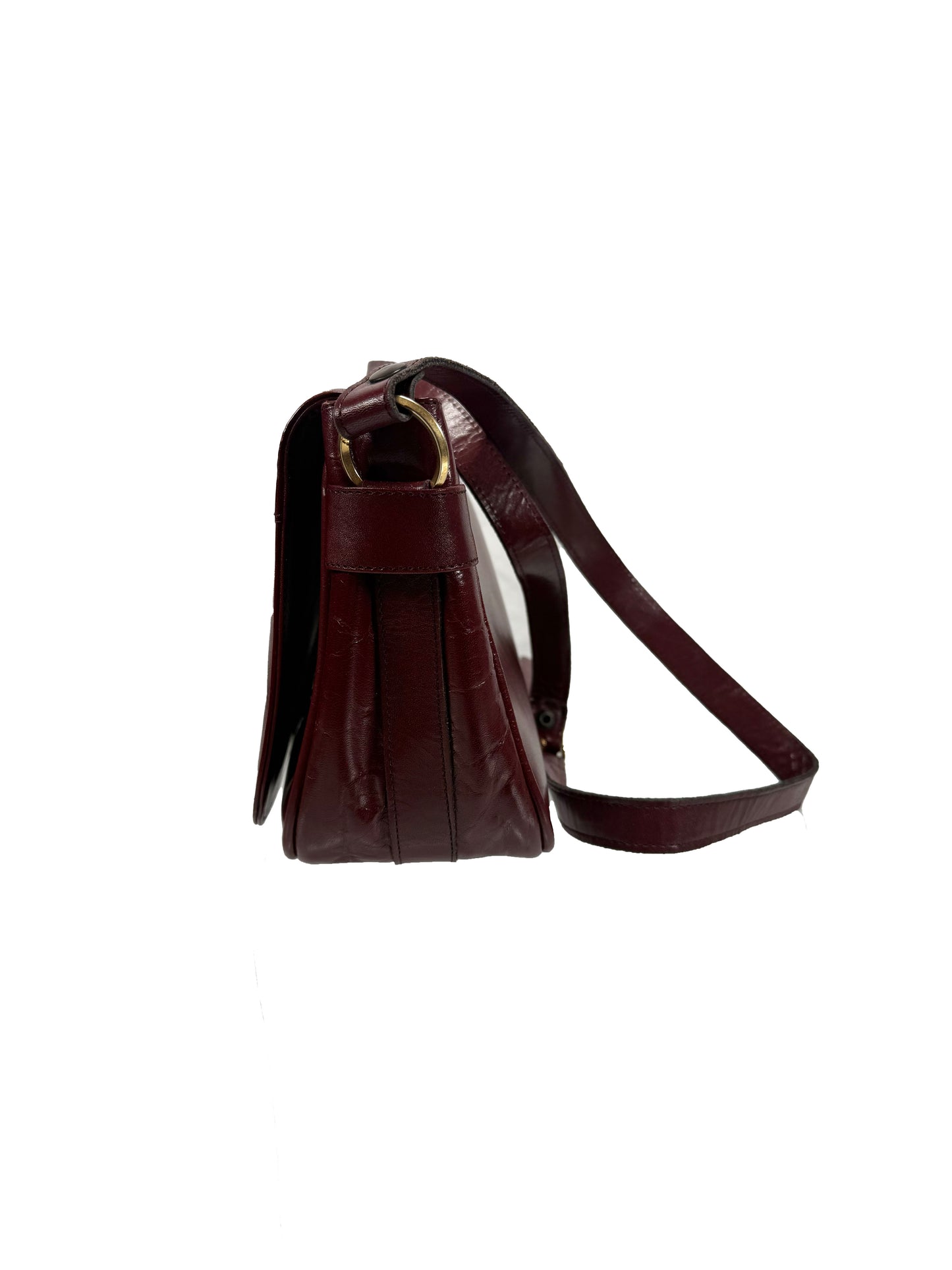 Vintage Purse - Red Brown Leather Cross Body Bag - Gold Tone Hardware