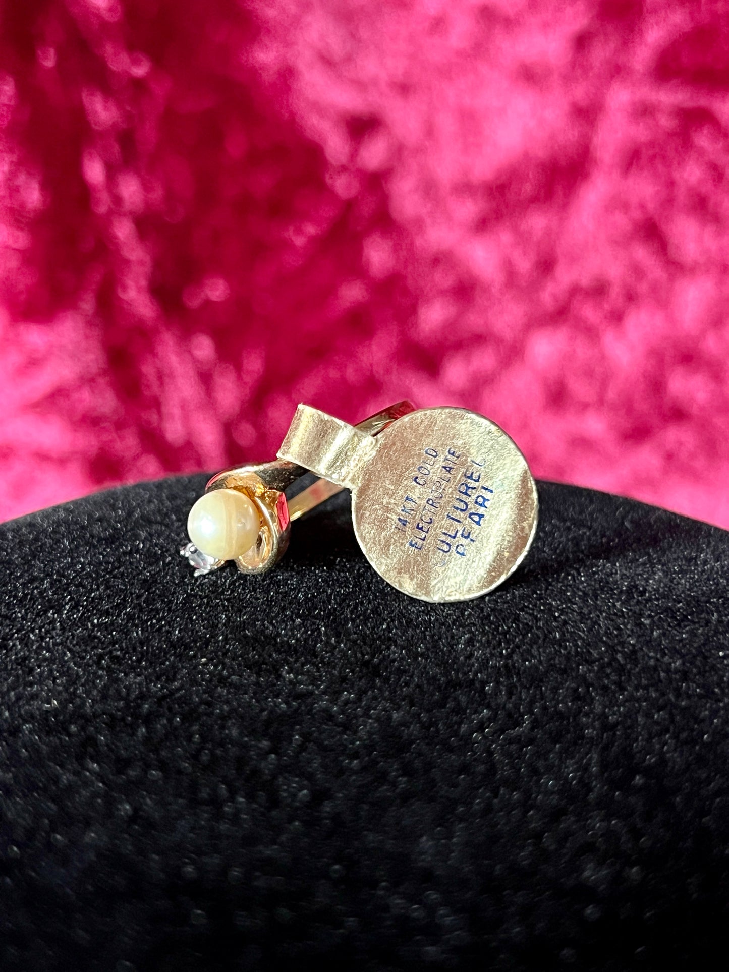 Vintage 14K Gold Electroplate Cocktail Ring – Cultured Pearl Solitaire - ESPO - Size 5.5