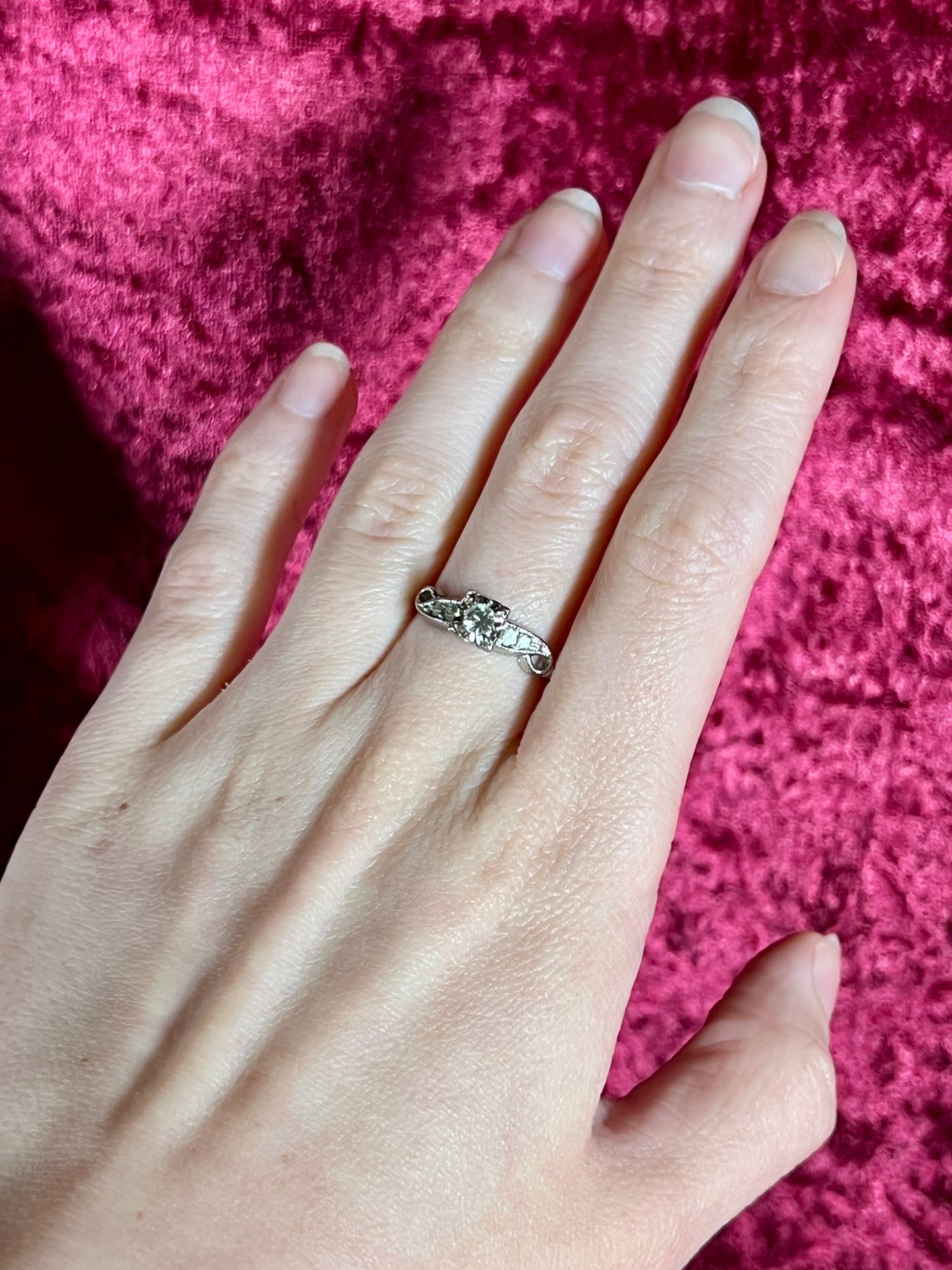 Vintage 18K White Gold Electroplate Cocktail Ring – Cubic Zirconia Rhinestones - Size 8