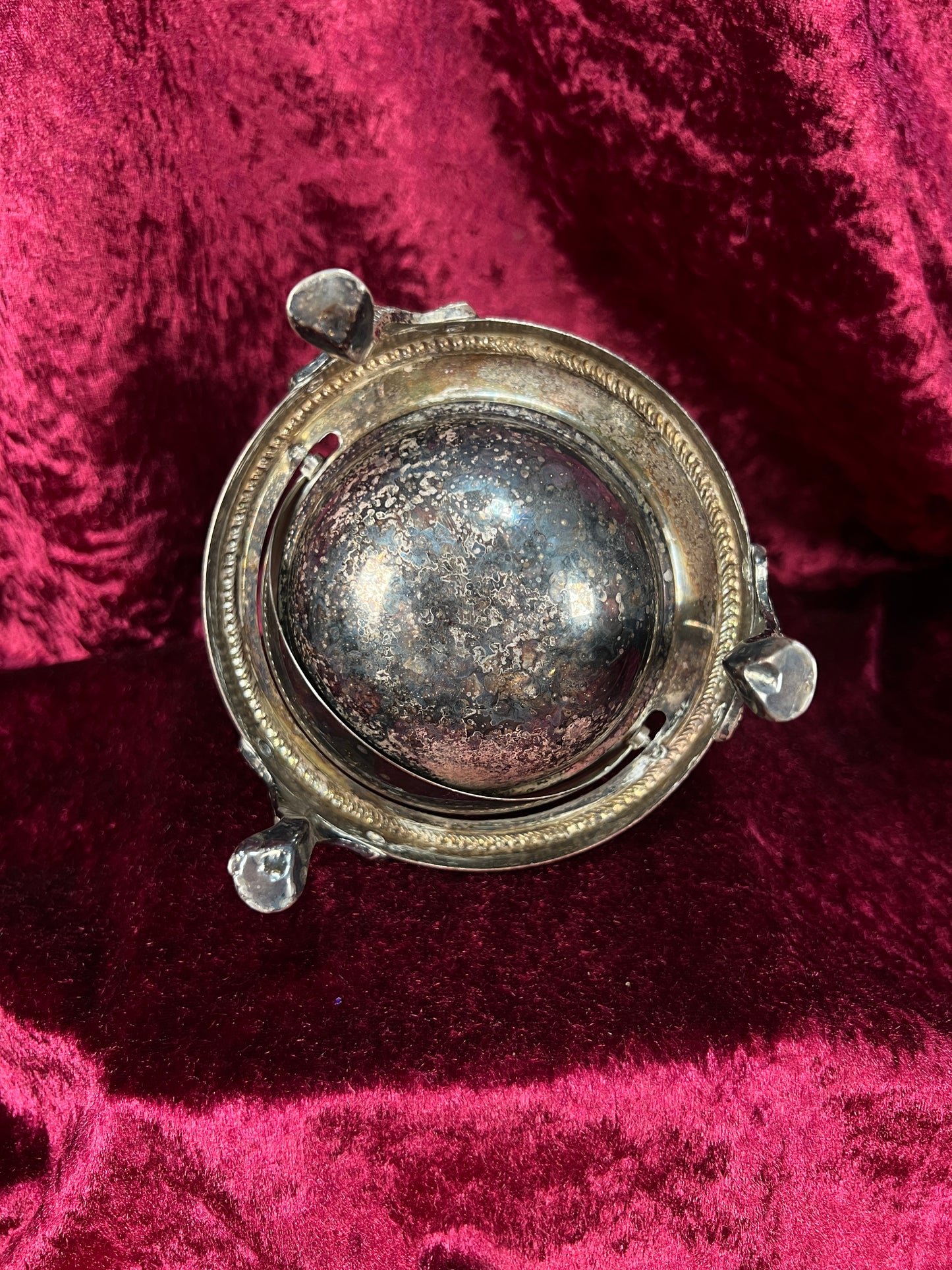 Vintage Silverplate Roll Top Caviar Butter Dish - Lion Head Feet
