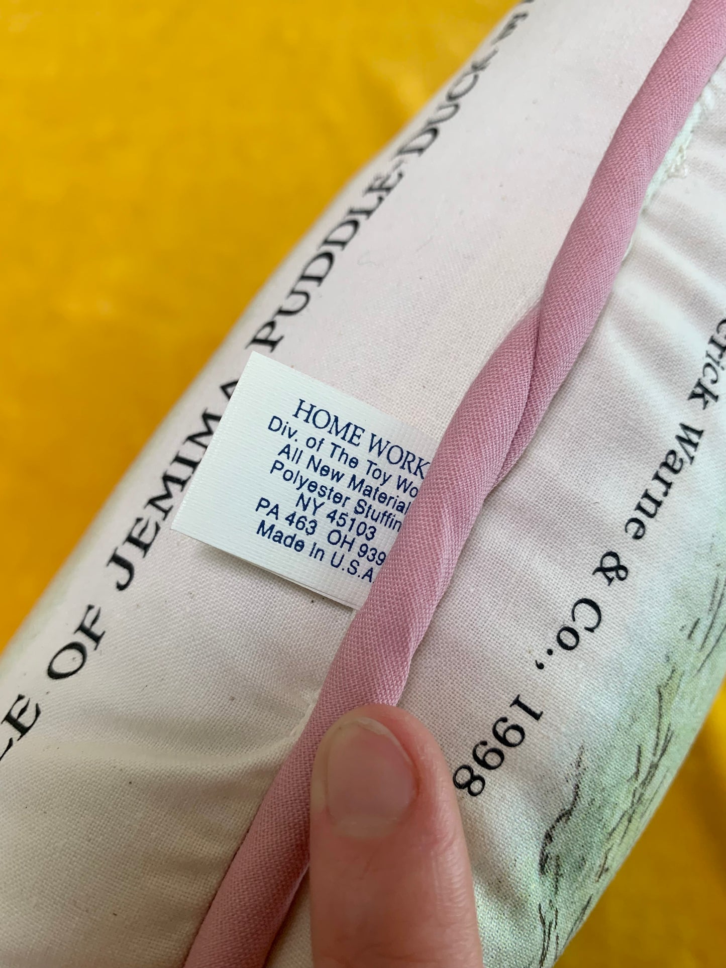 1998 Home Works Pink Beatrix Potter Pillow - Jemima Puddle-Duck