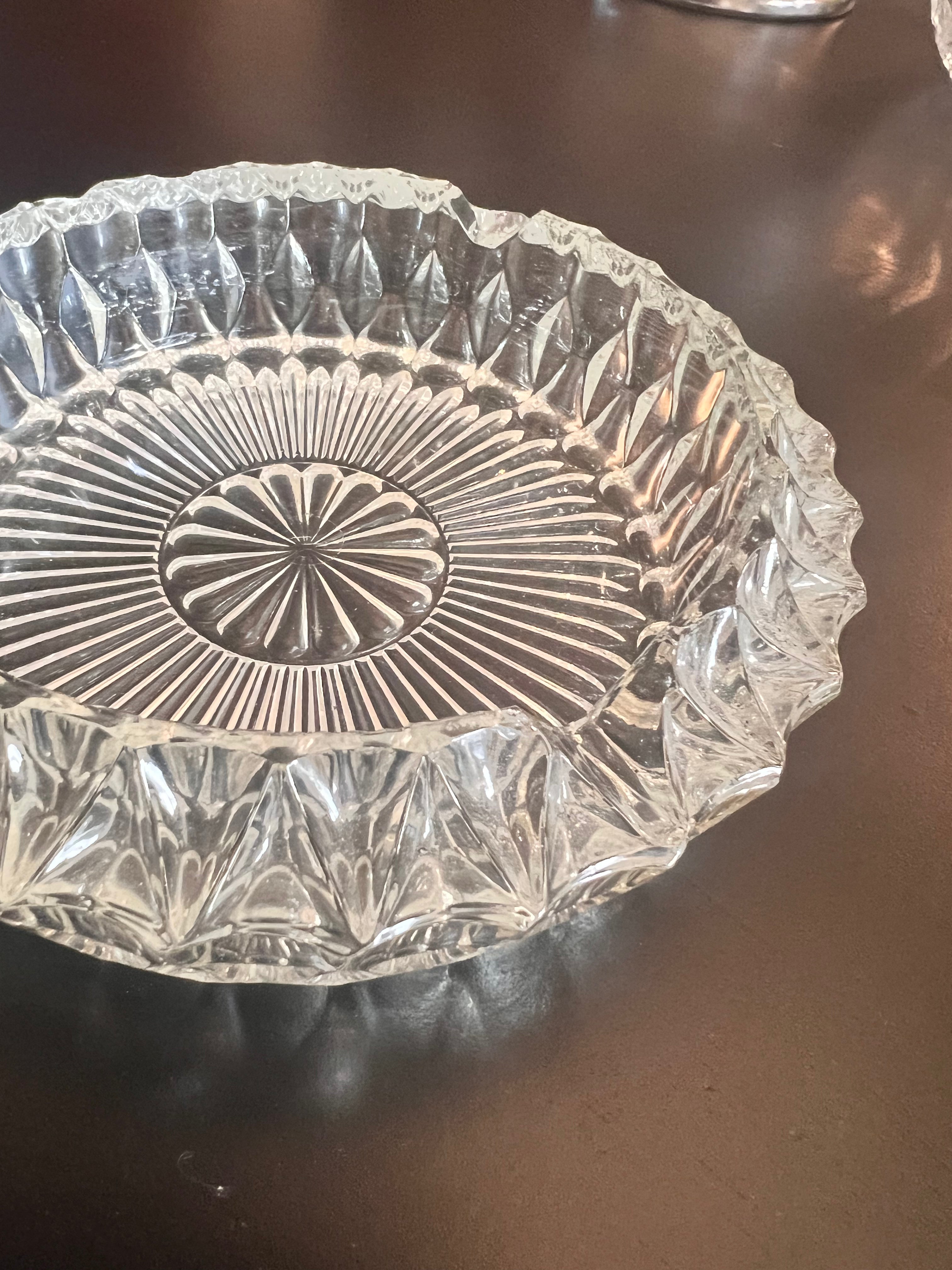 Heavy Crystal Cut Glass Ashtray Large The Cat Vintage