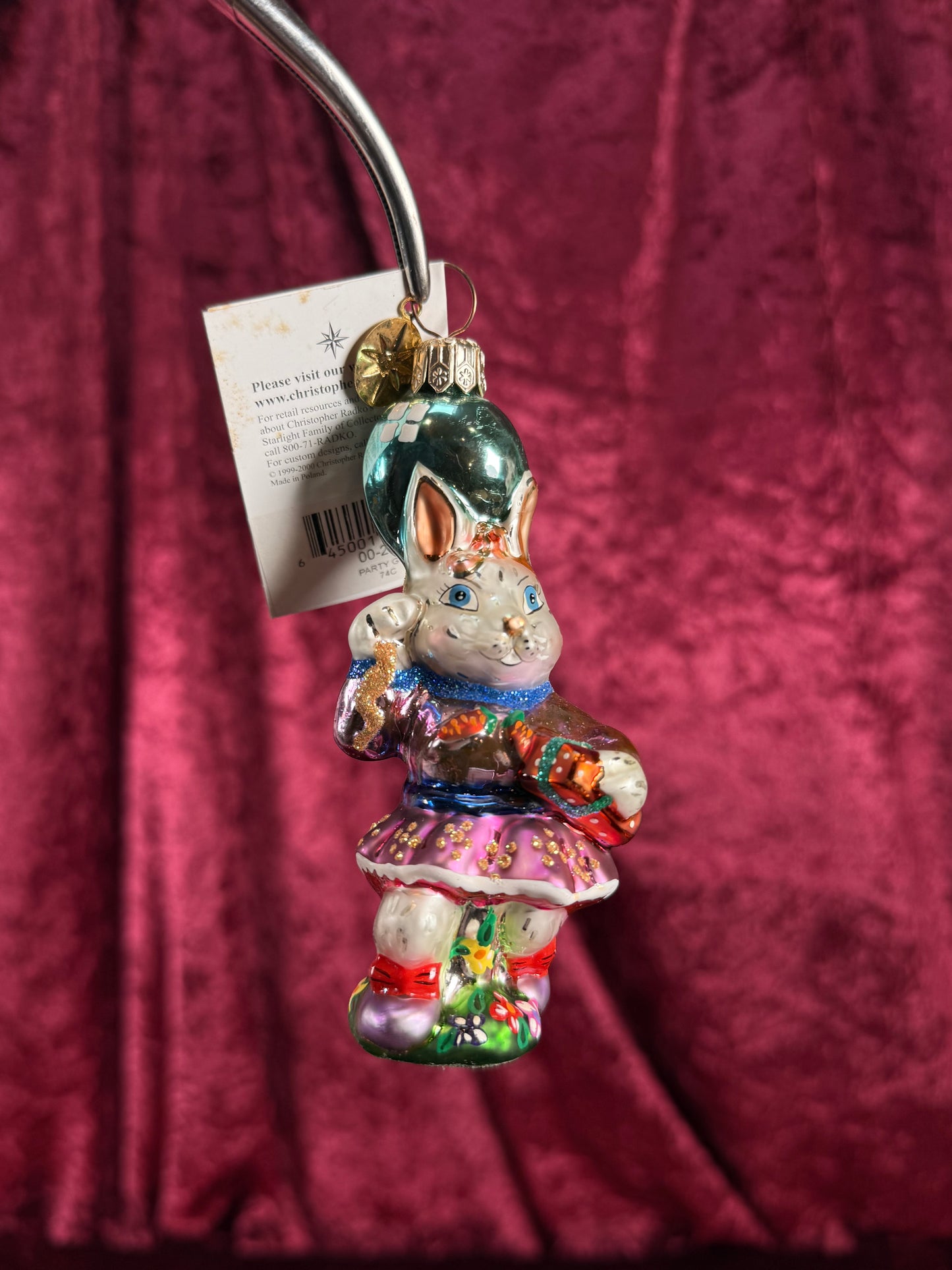 Vintage Christmas - Handblown Glass Ornament - Party Girl Bunny - 74C - Christopher Radko