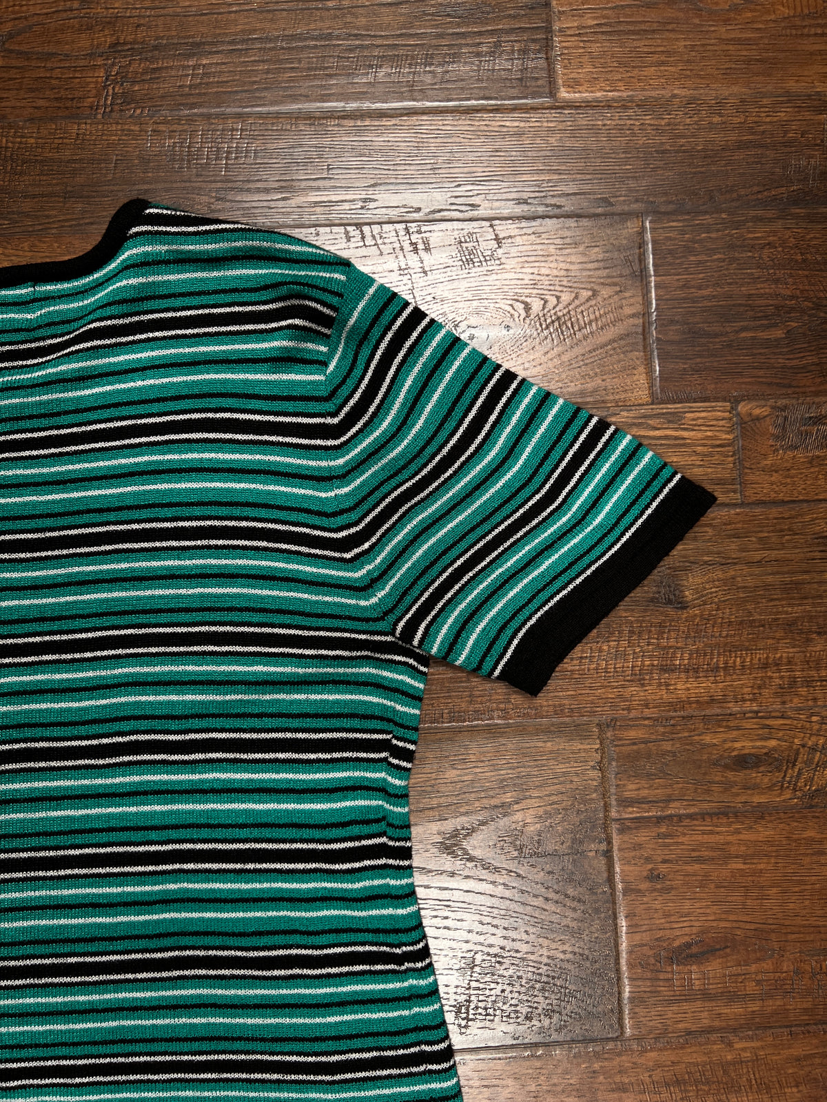 Vintage Sag Harbor Knit Top – Striped Turquoise and Black - Medium